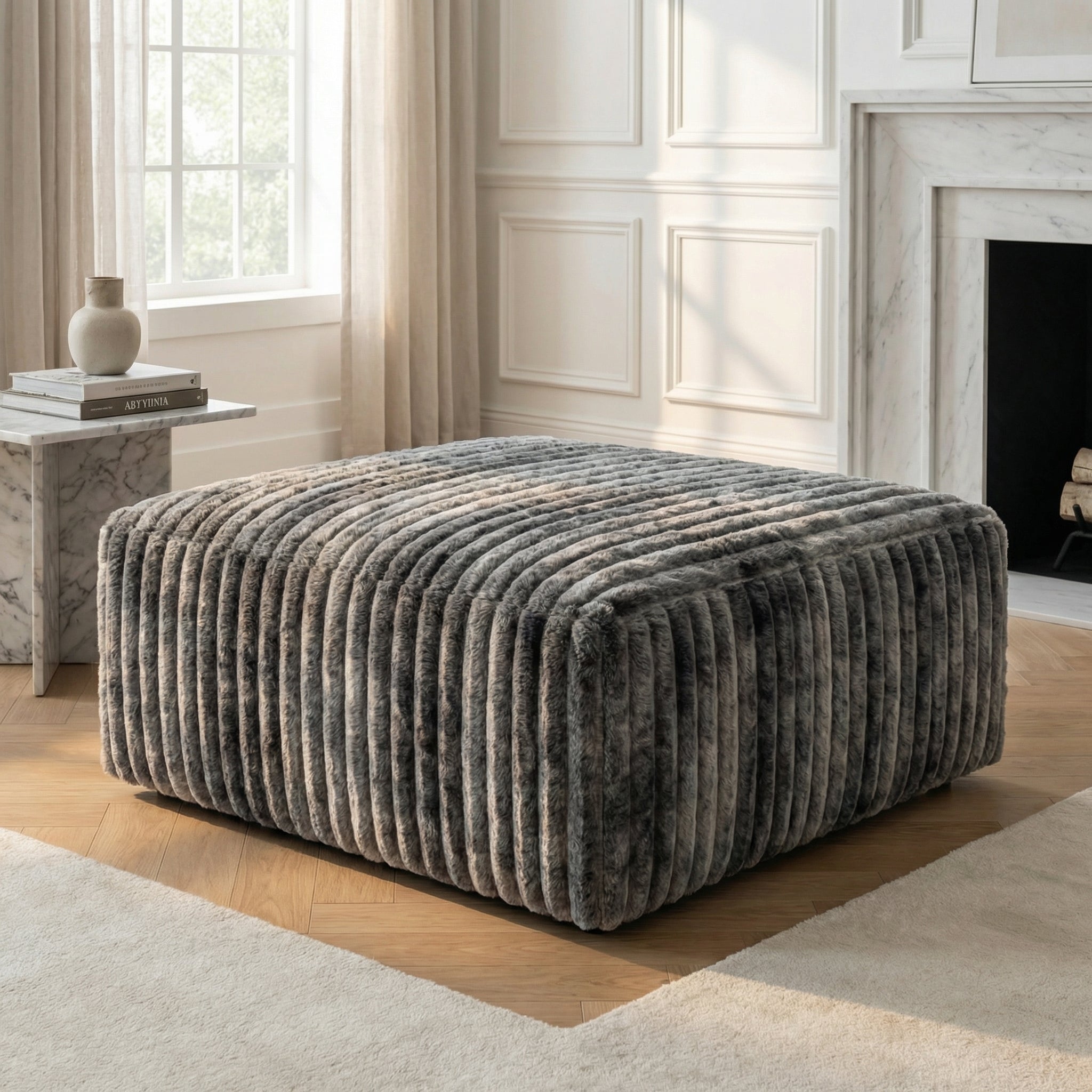 Big Wig Charcoal Ottoman Square