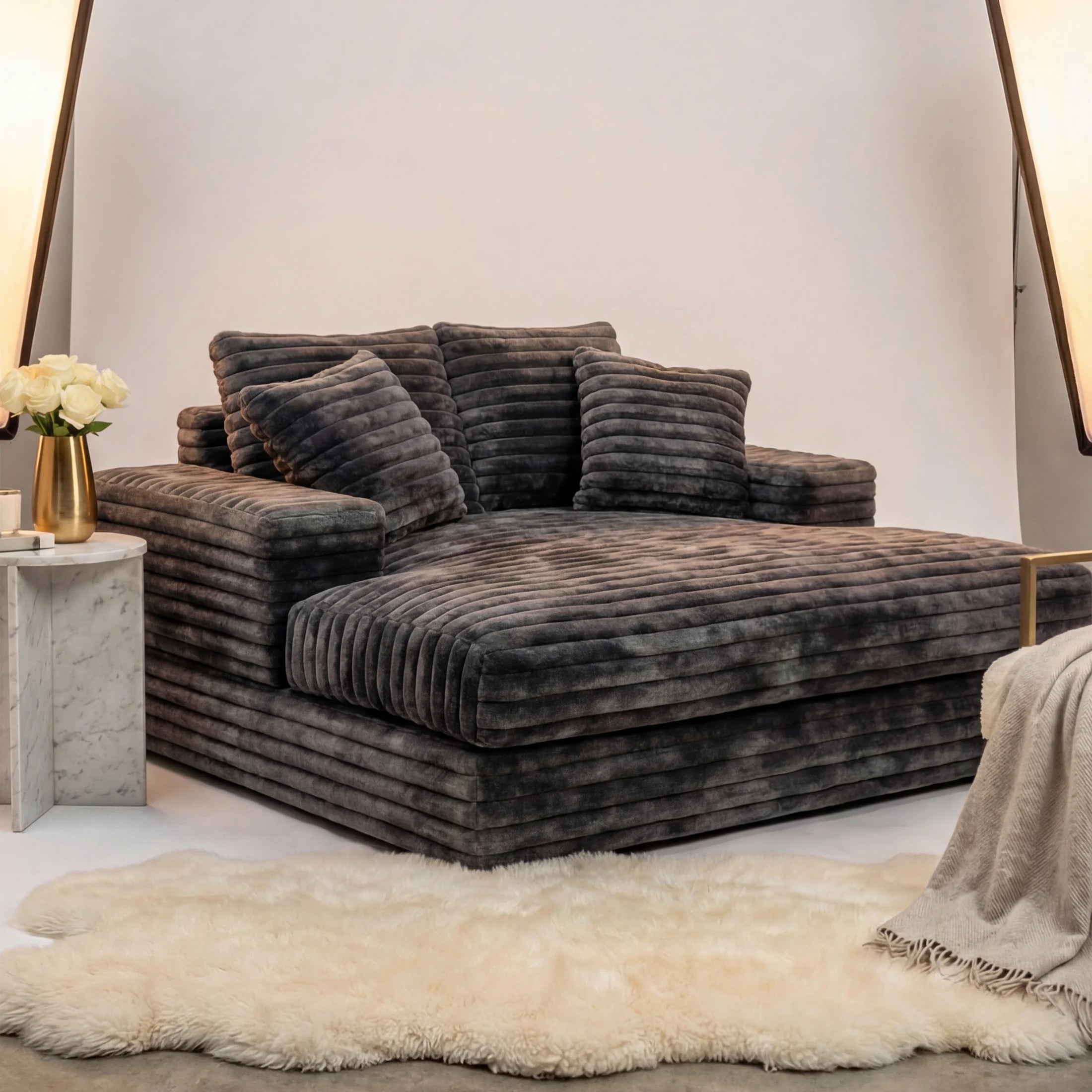 Big Wig Charcoal chaise lounger staged in a styled living room (view 3)