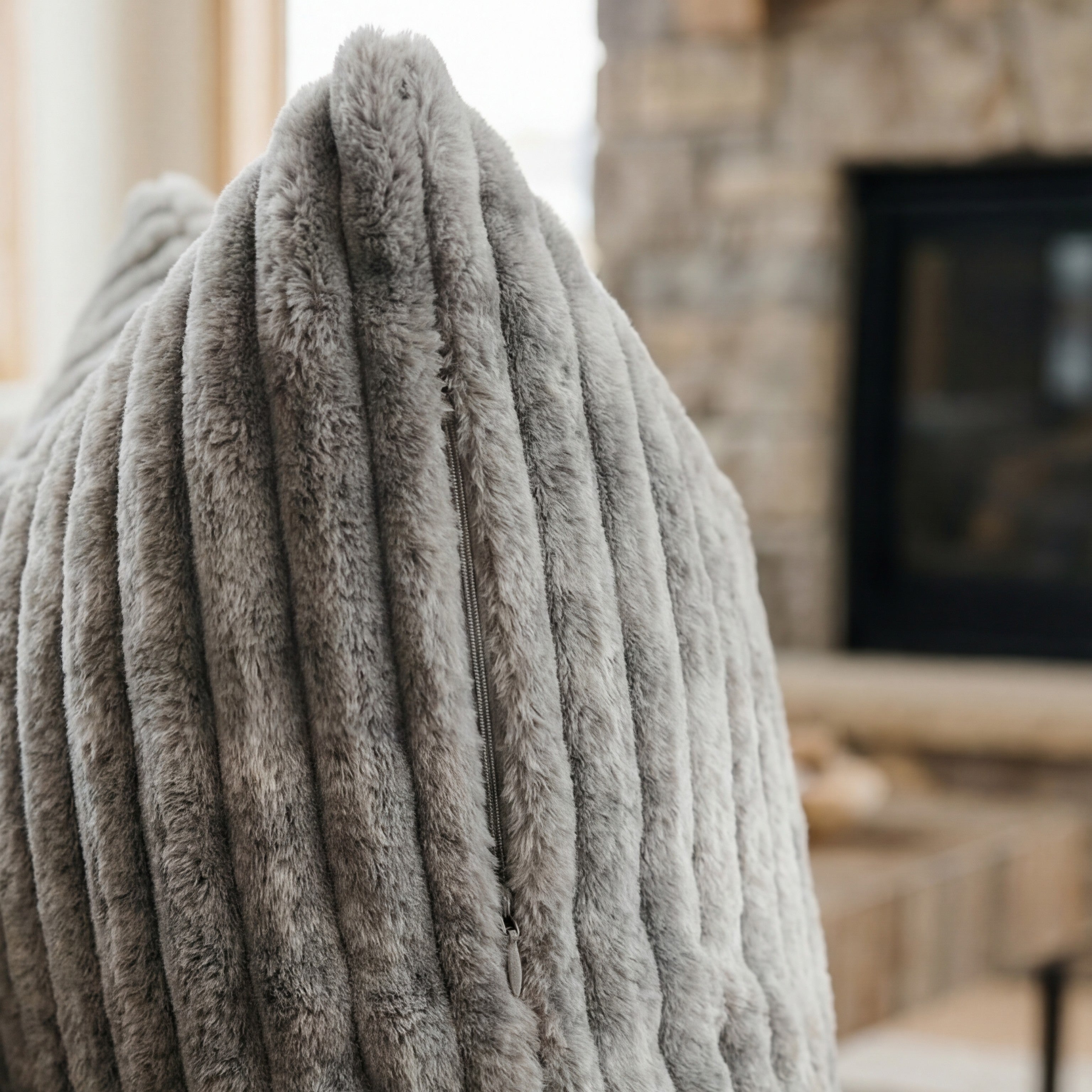 24" Big Wig Minky Grey Throw Pillow