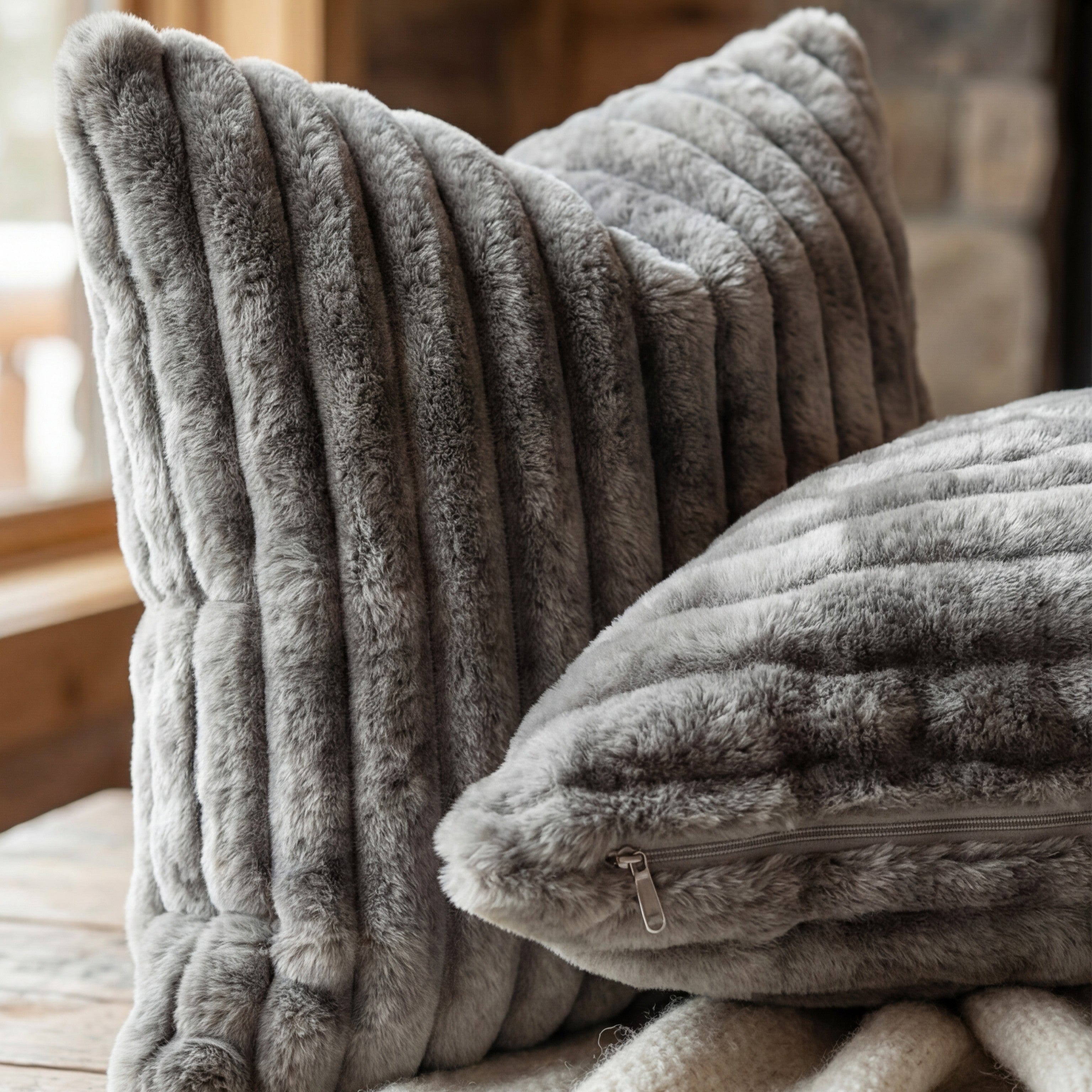 24" Big Wig Minky Grey Throw Pillow