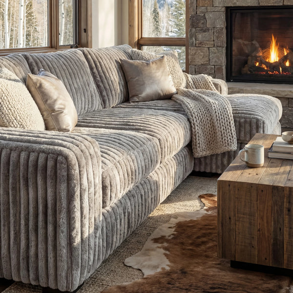 Big Wig Grey two-piece chaise sectional staged in a styled living room (view 6)