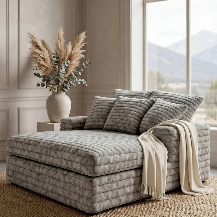 Big Wig Grey chaise lounger staged in a styled living room (view 1)