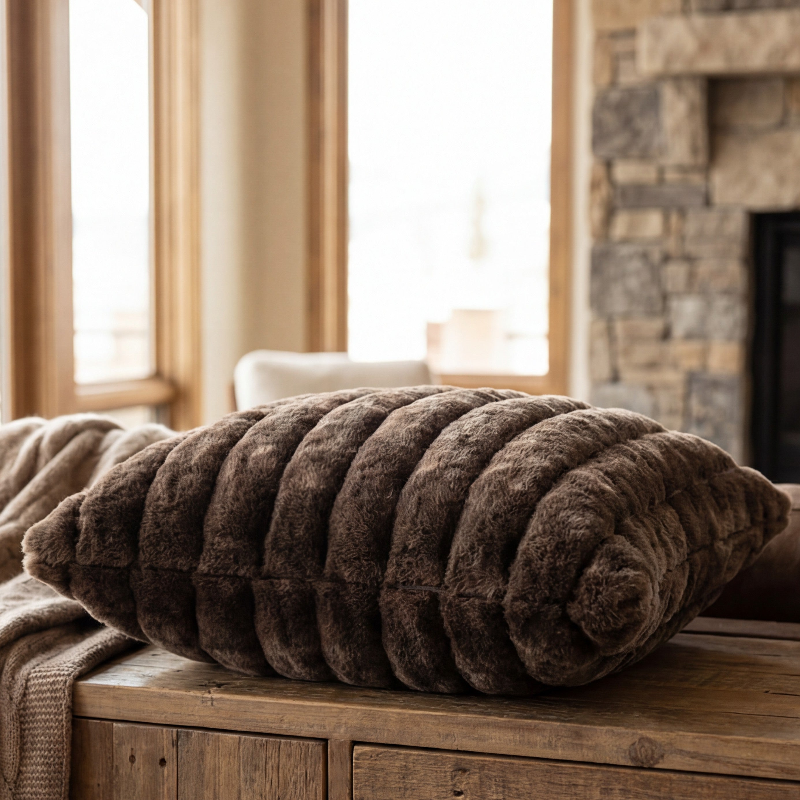 24" Big Wig Minky Mocha Throw Pillow