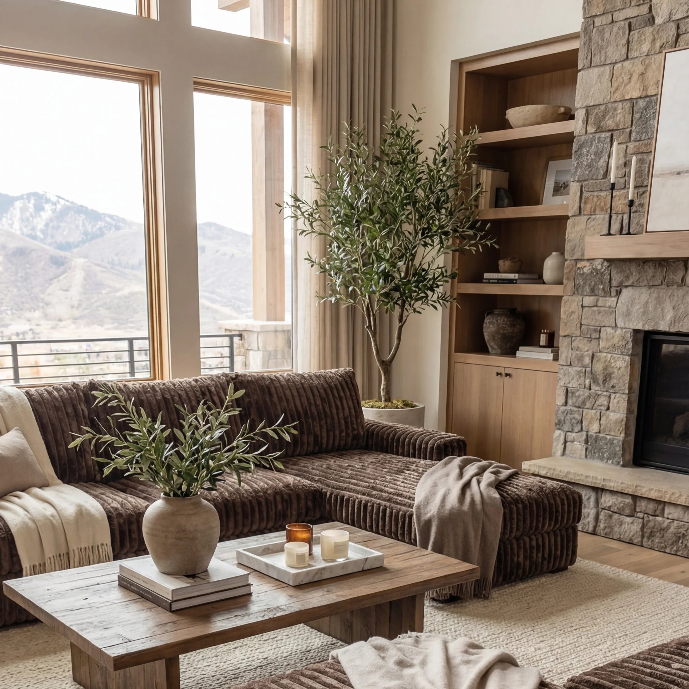 Big Wig Mocha Three-Piece Double Chaise Sectional
