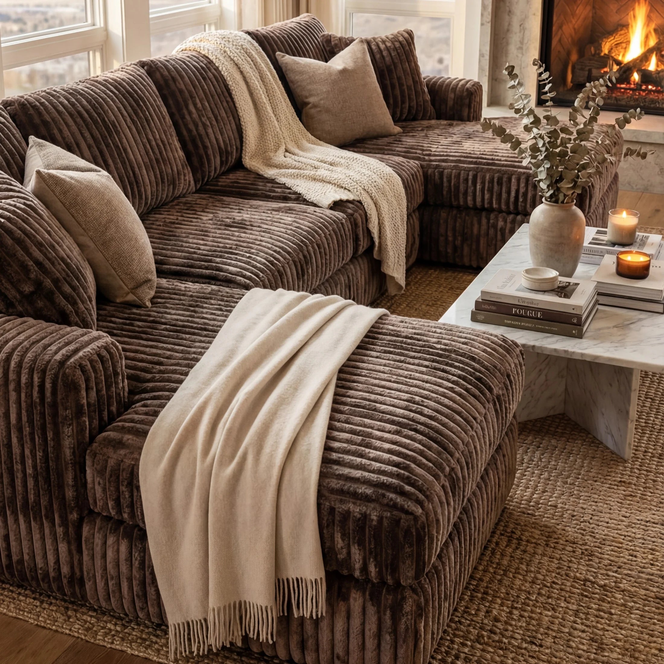 Big Wig Mocha Three-Piece Double Chaise Sectional