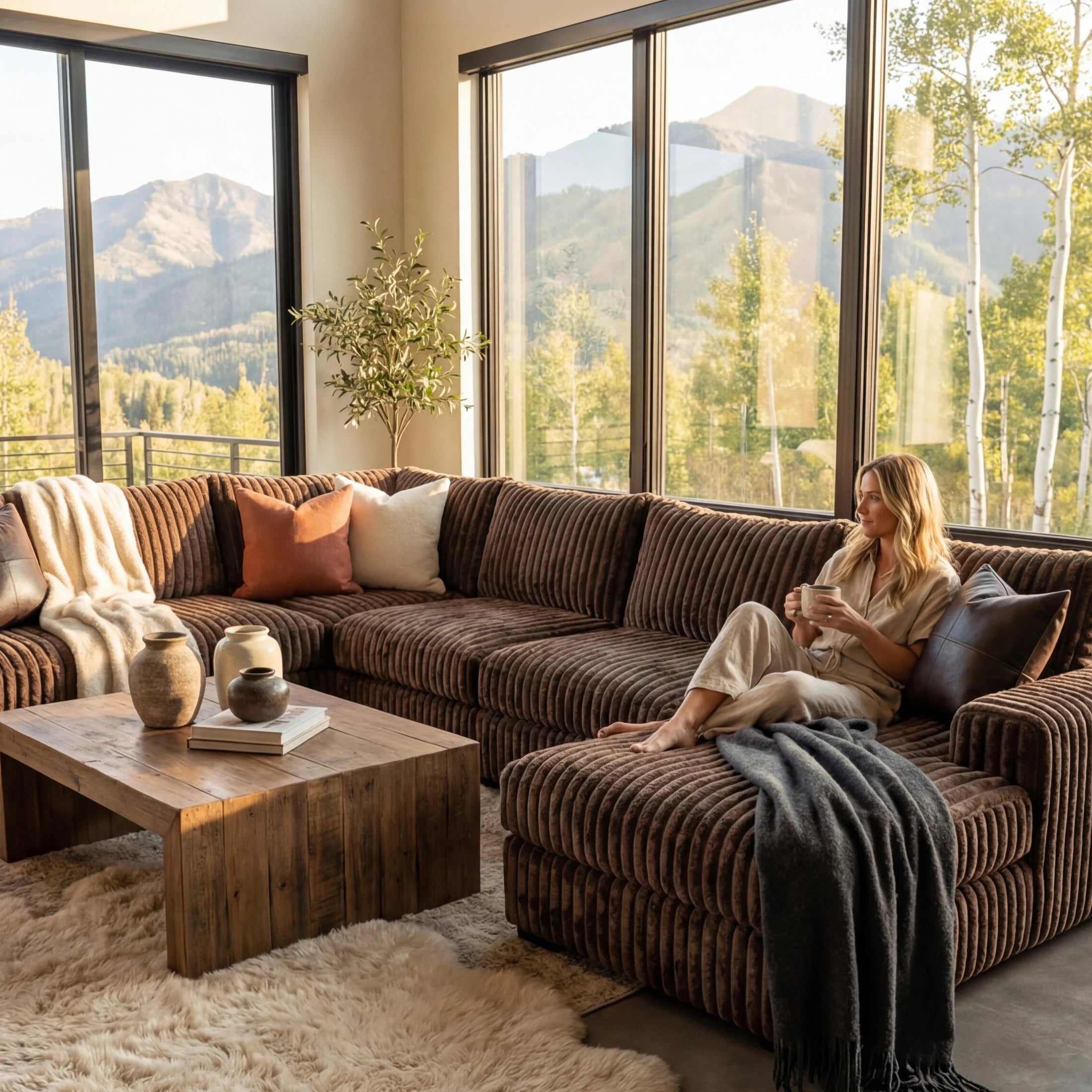 Big Wig Mocha Three-Piece Chaise Sectional