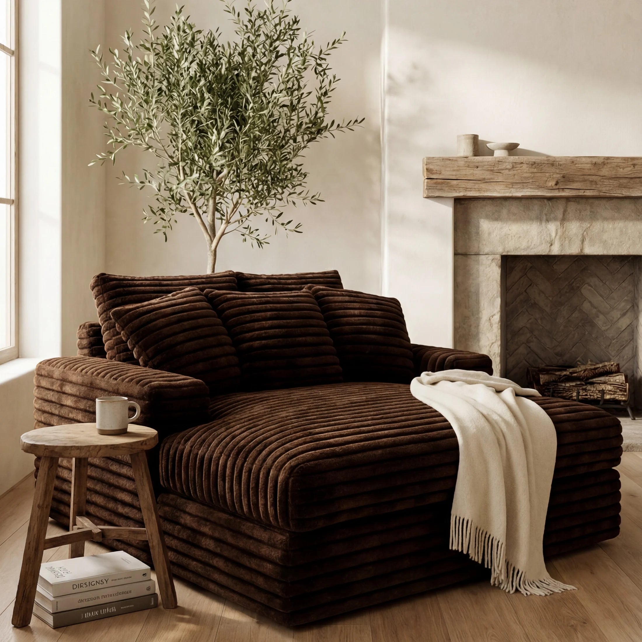 Big Wig Mocha chaise lounger staged in a styled living room (view 2)