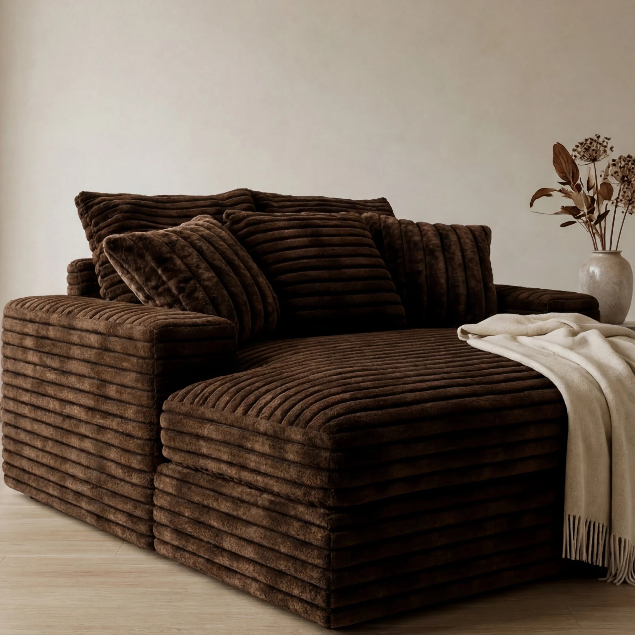 Big Wig Mocha chaise lounger staged in a styled living room (view 4)