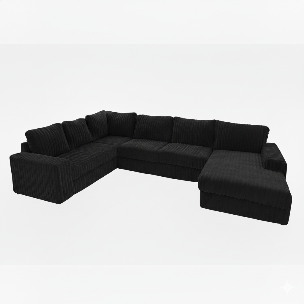 Minky Black Three-Piece Chaise Sectional