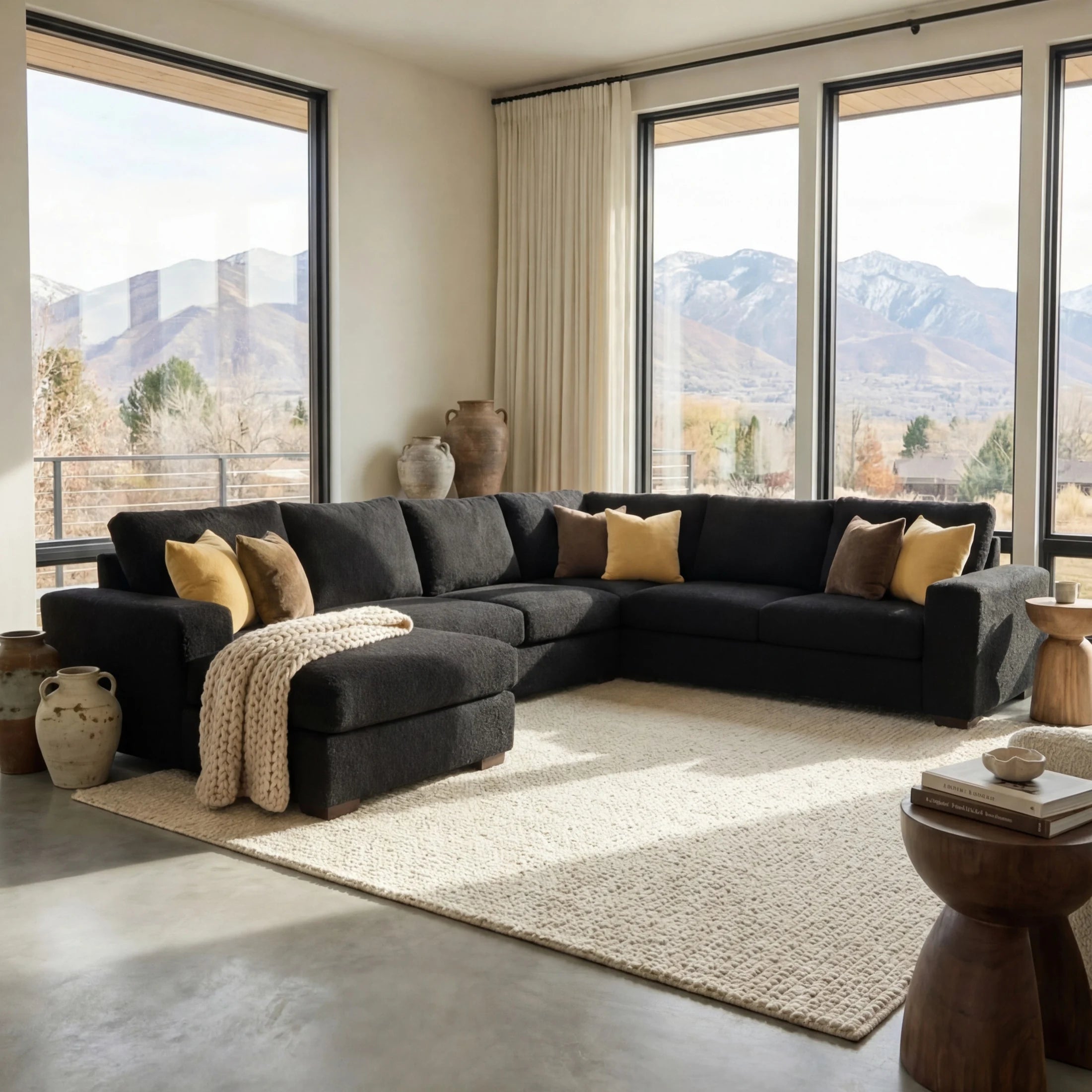 Cuddle Black Three-Piece Chaise Sectional