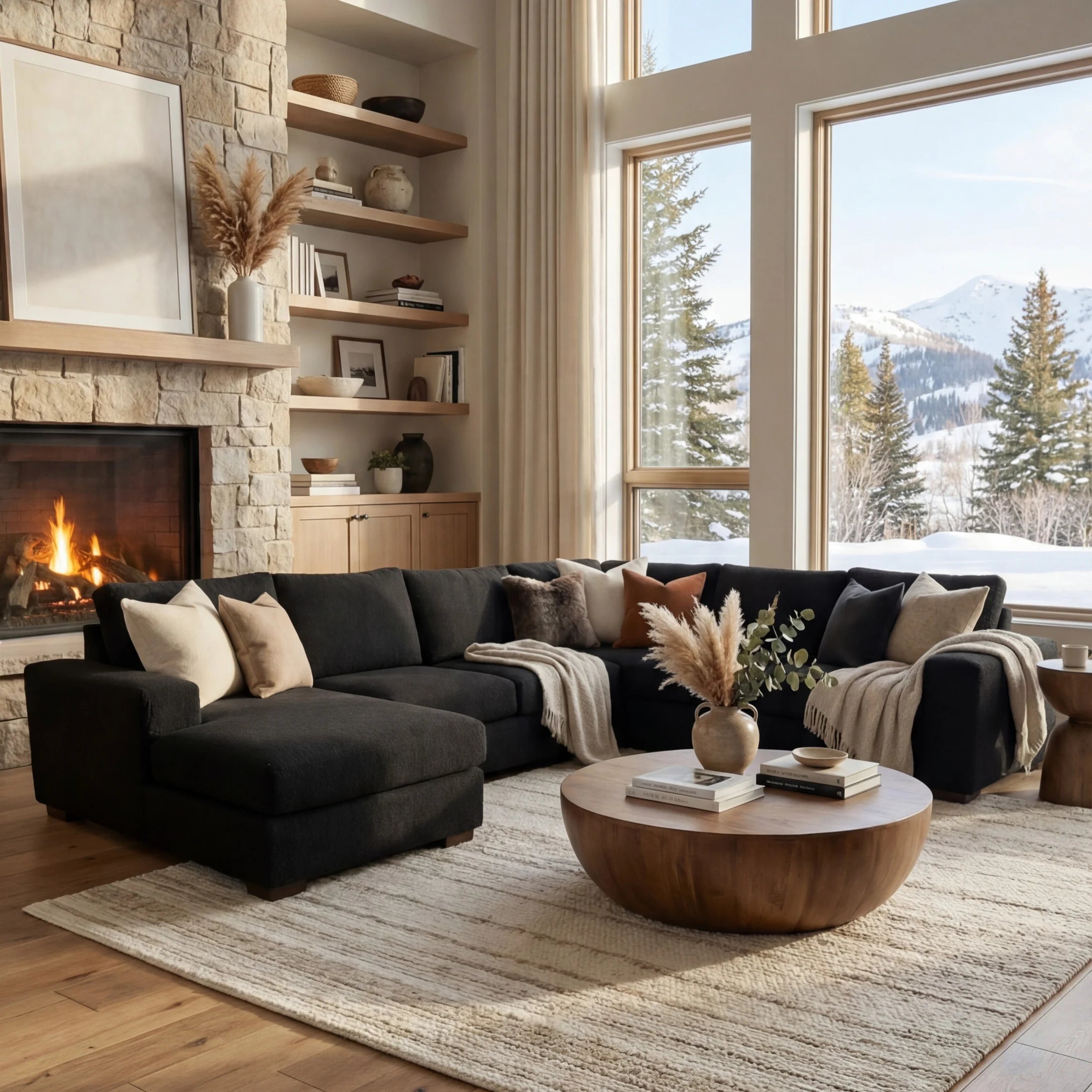 Cuddle Black Three-Piece Chaise Sectional