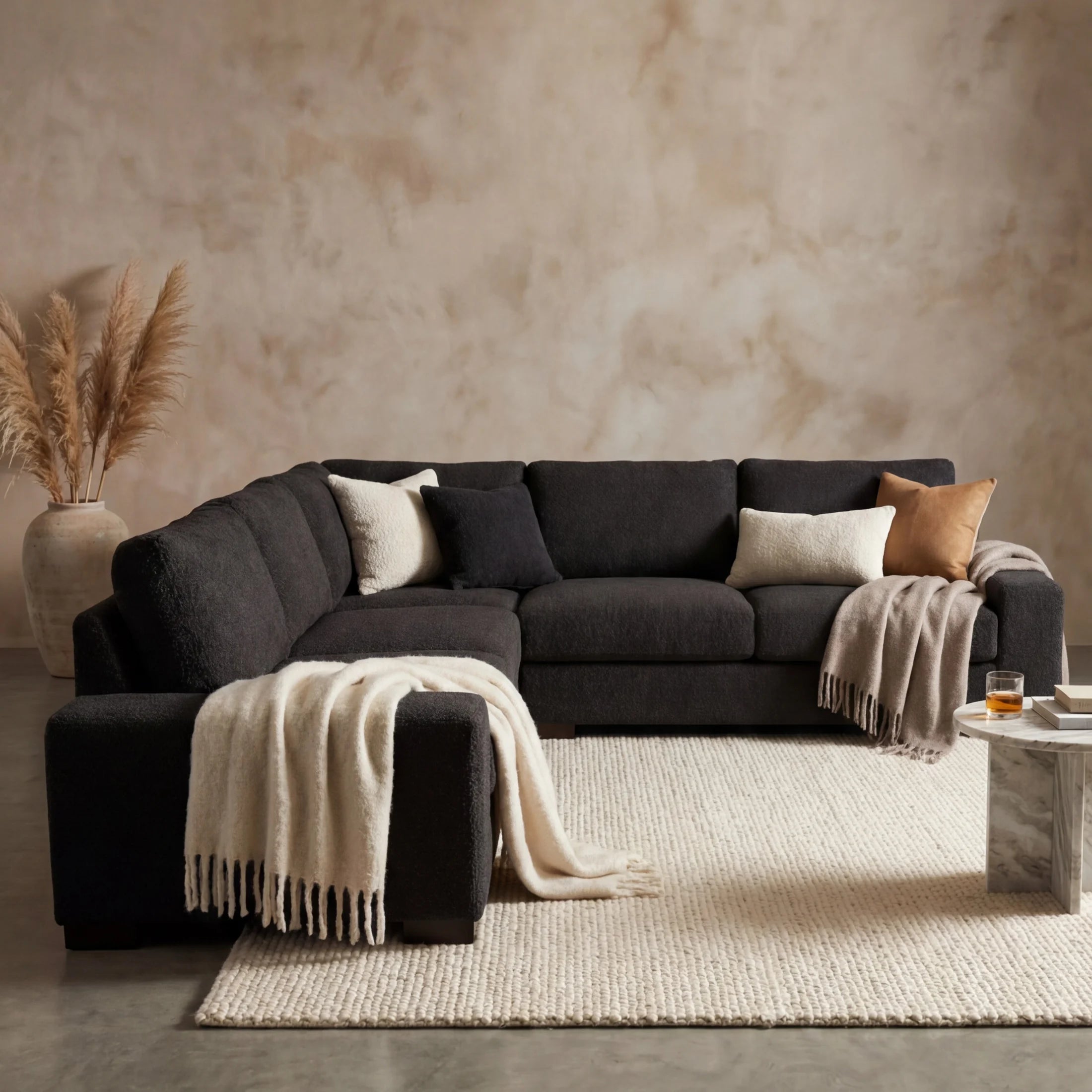 Cuddle Black Three-Piece Sectional