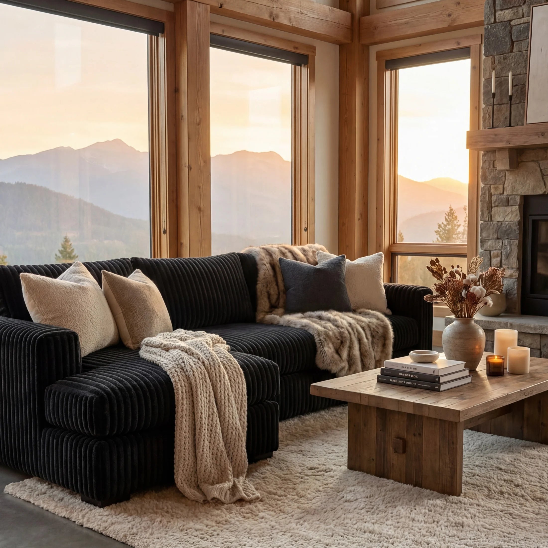 Minky Black Two-Piece Chaise Sectional