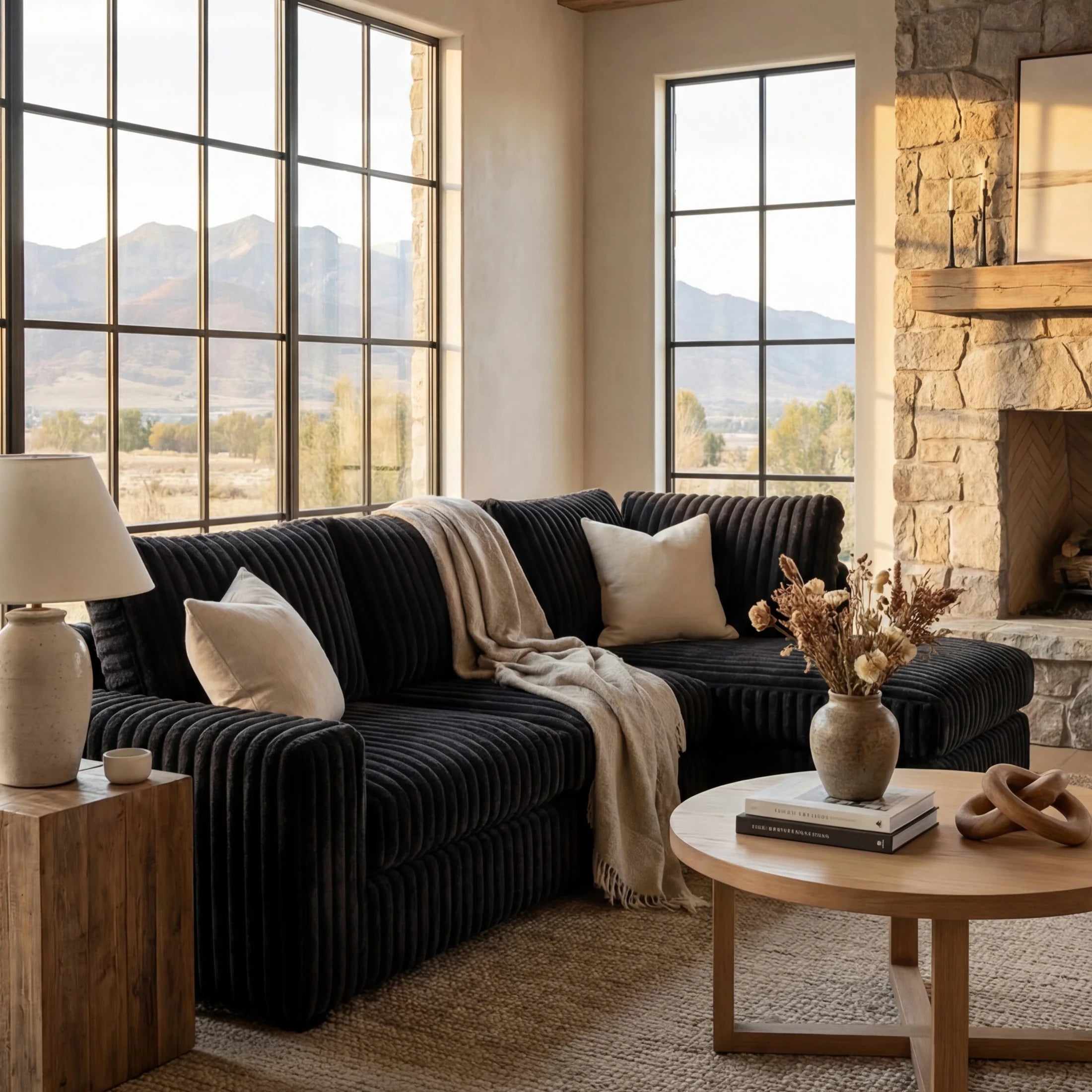 Minky Black Two-Piece Chaise Sectional