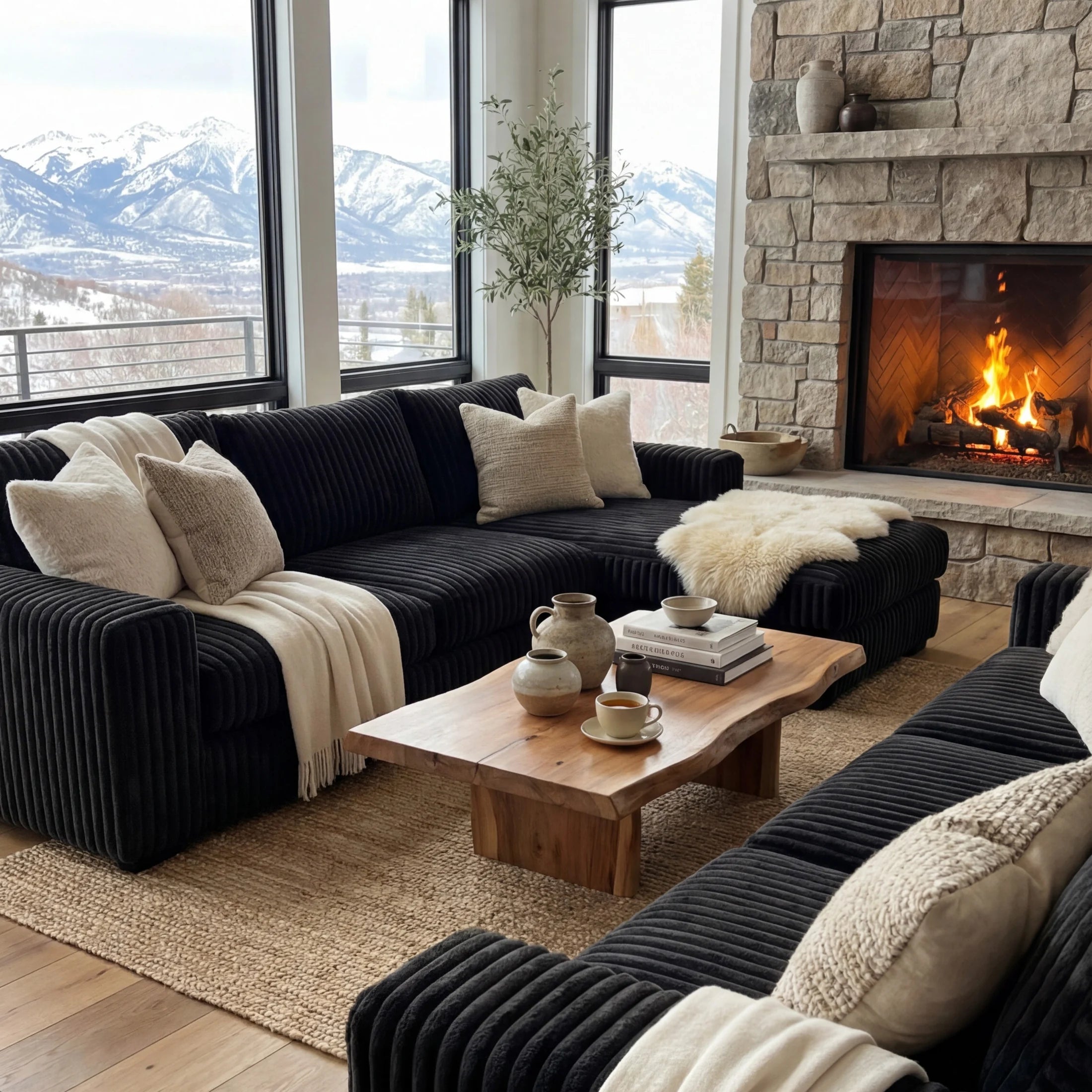 Minky Black Two-Piece Chaise Sectional