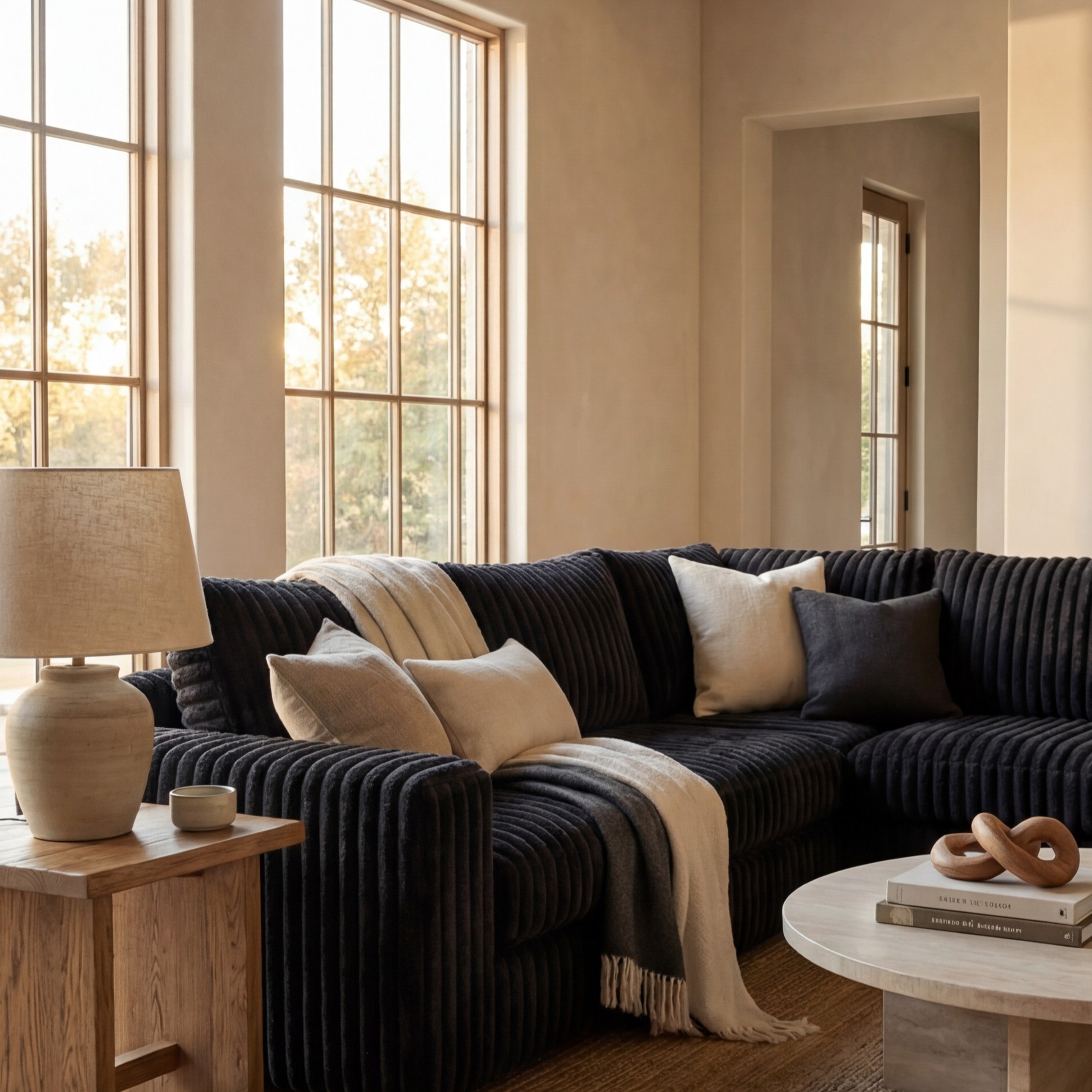 Minky Black Two-Piece Sectional