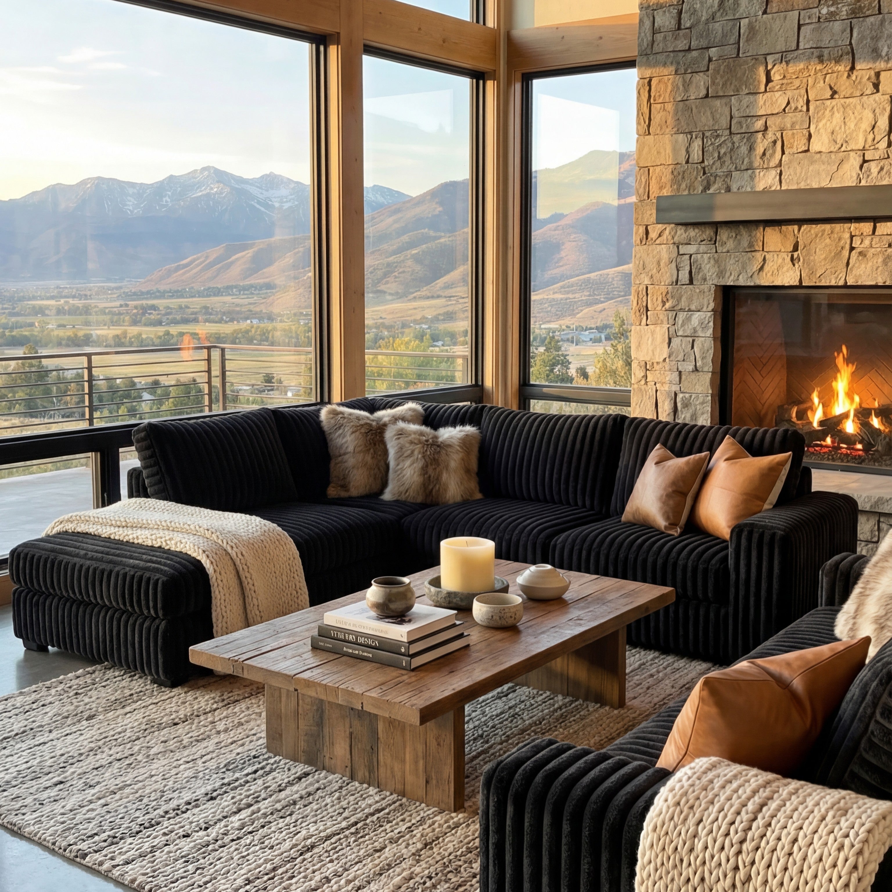 Minky Black Two-Piece Sectional