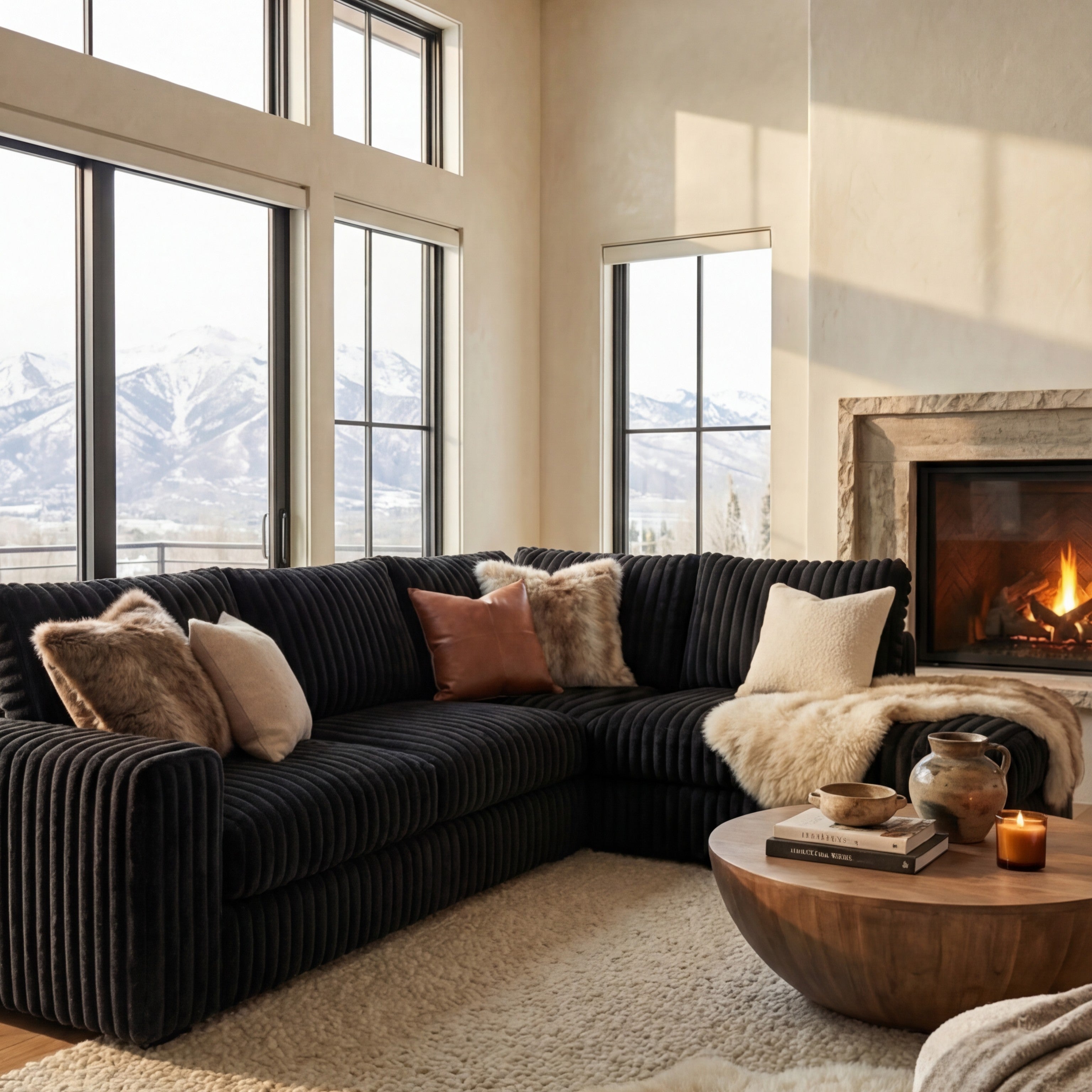 Minky Black Two-Piece Sectional