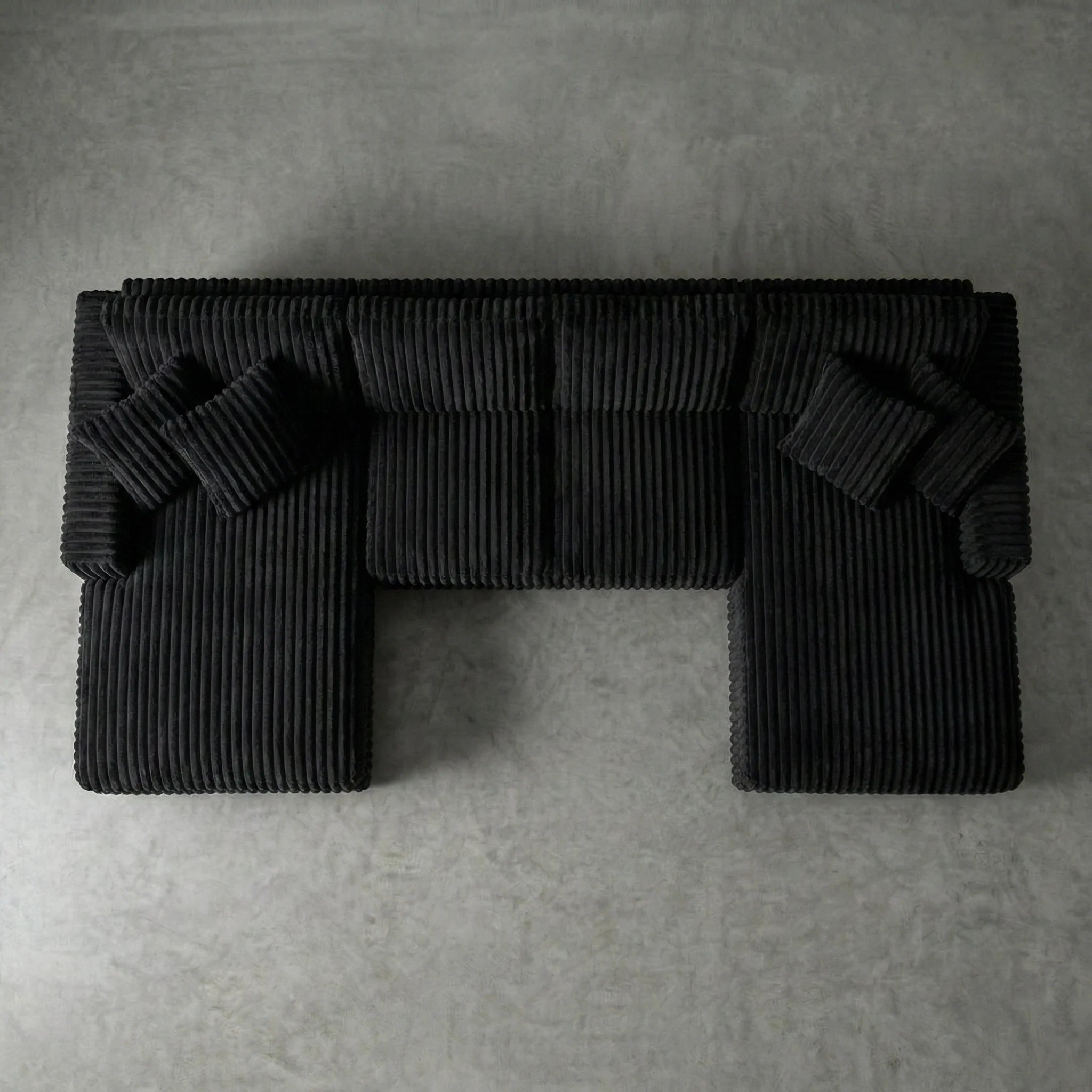 Minky Black Three-Piece Double Chaise Sectional