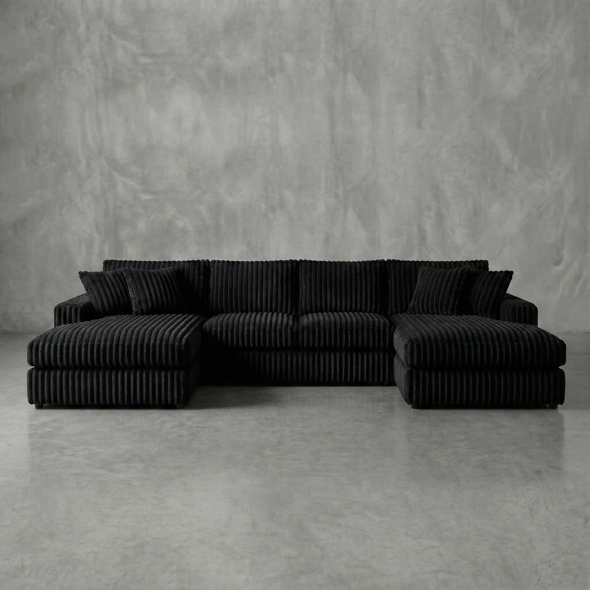 Minky Black Three-Piece Double Chaise Sectional