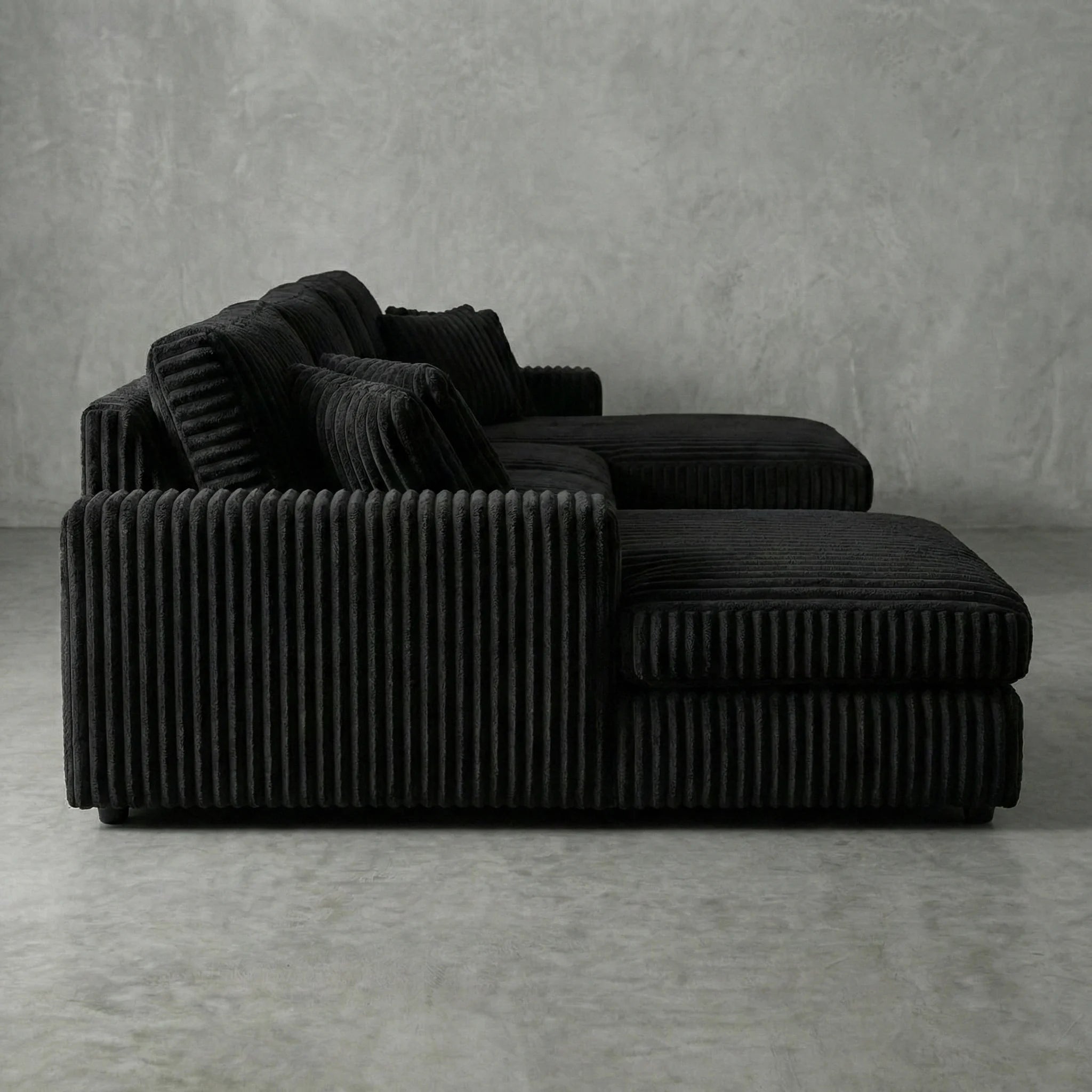 Minky Black Three-Piece Double Chaise Sectional