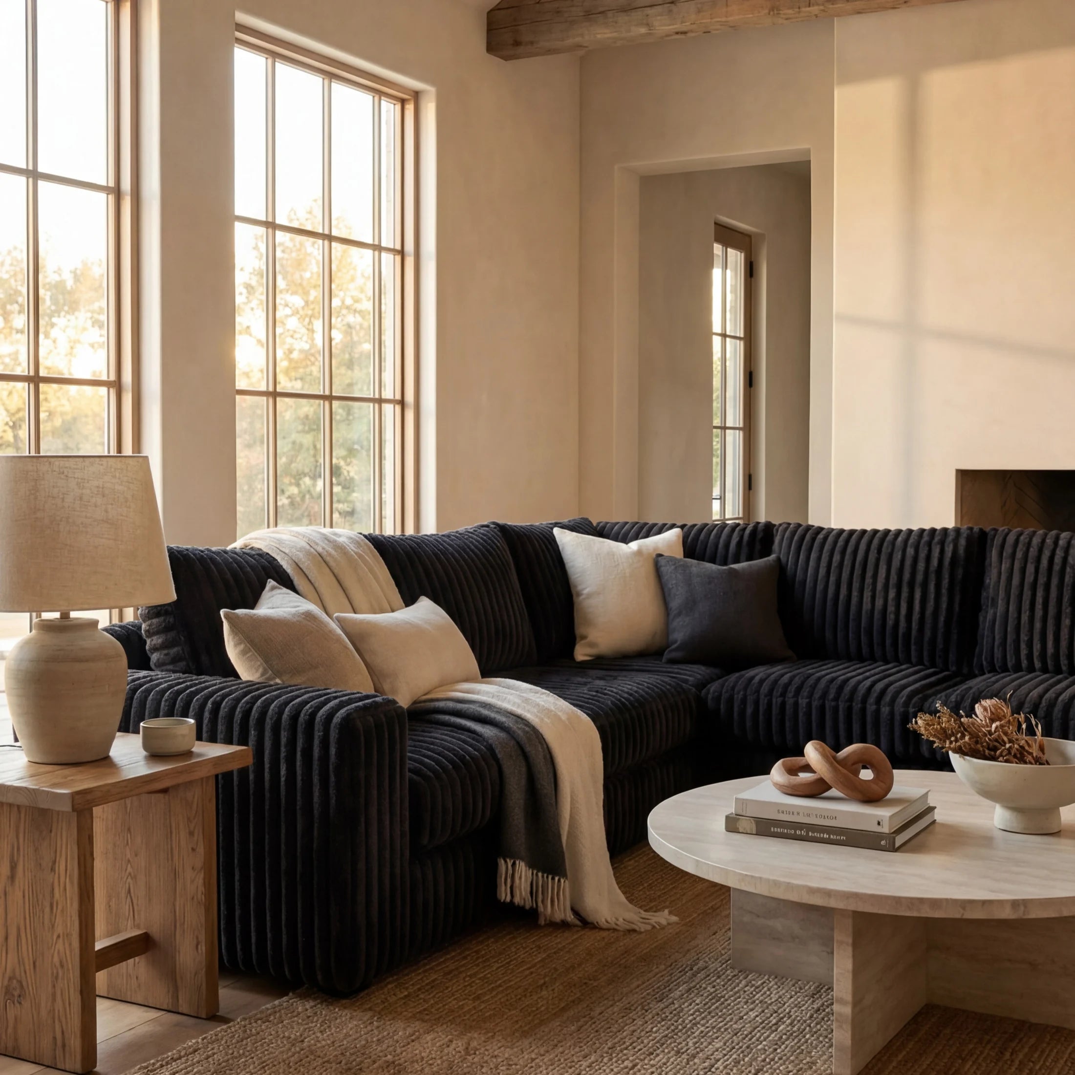 Minky Black Three-Piece Sectional