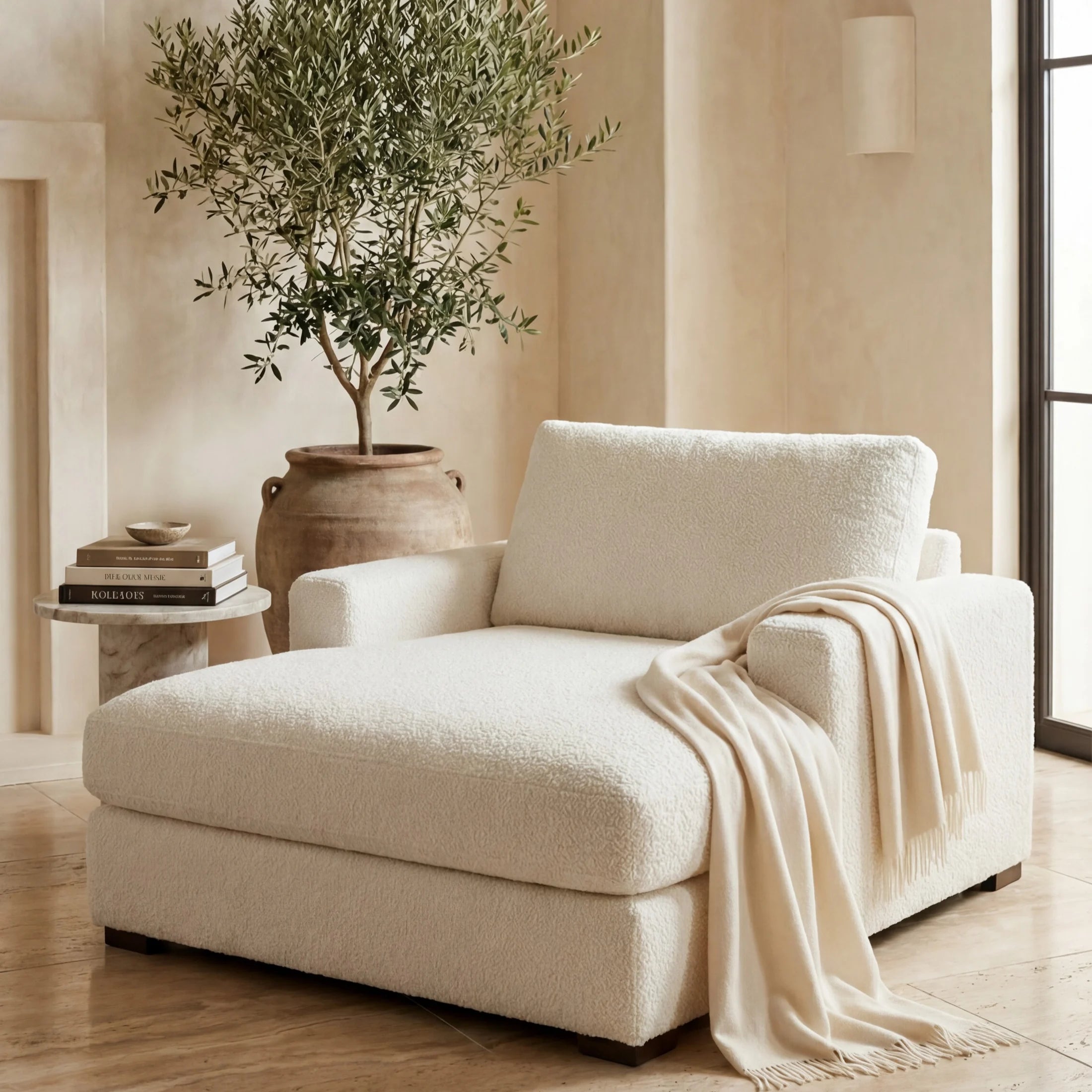 Cuddle Bone chaise lounger staged in a styled living room (view 1)