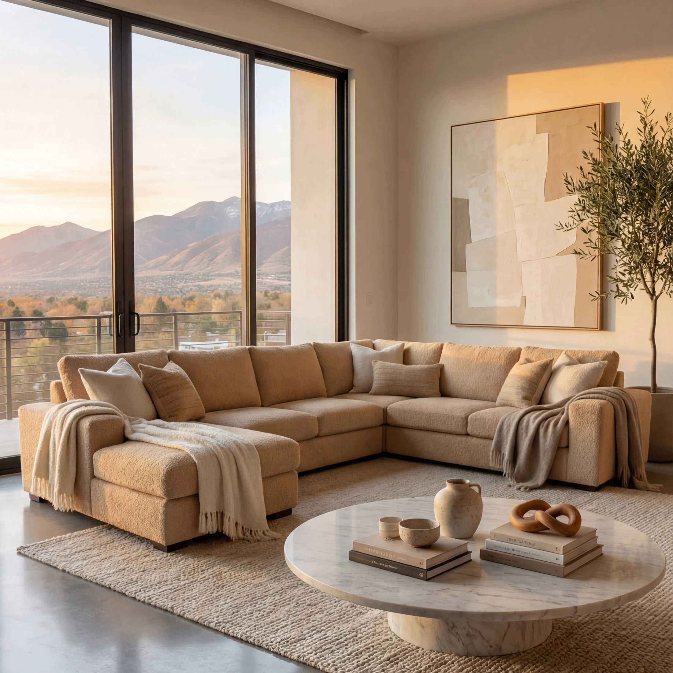 Cuddle Cashew Three-Piece Chaise Sectional