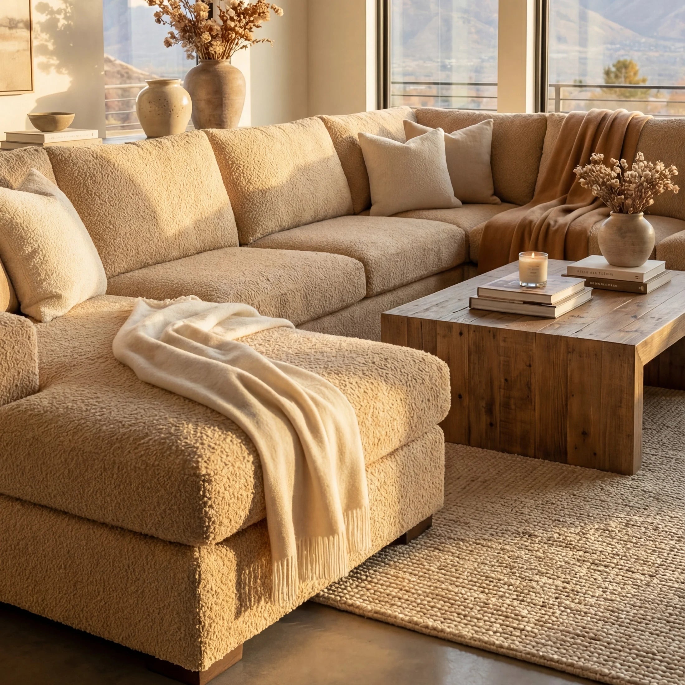 Cuddle Cashew Three-Piece Chaise Sectional