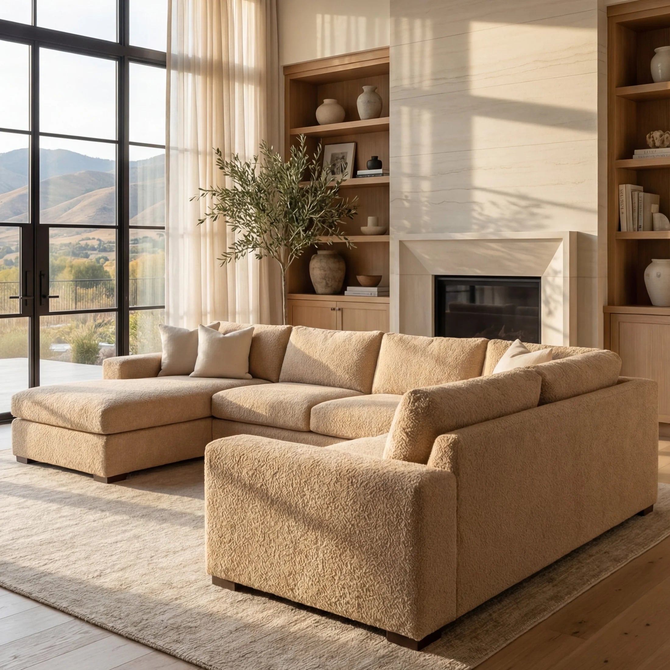 Cuddle Cashew Three-Piece Chaise Sectional