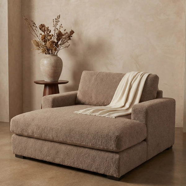 Cuddle Cashew chaise lounger staged in a styled living room (view 4)
