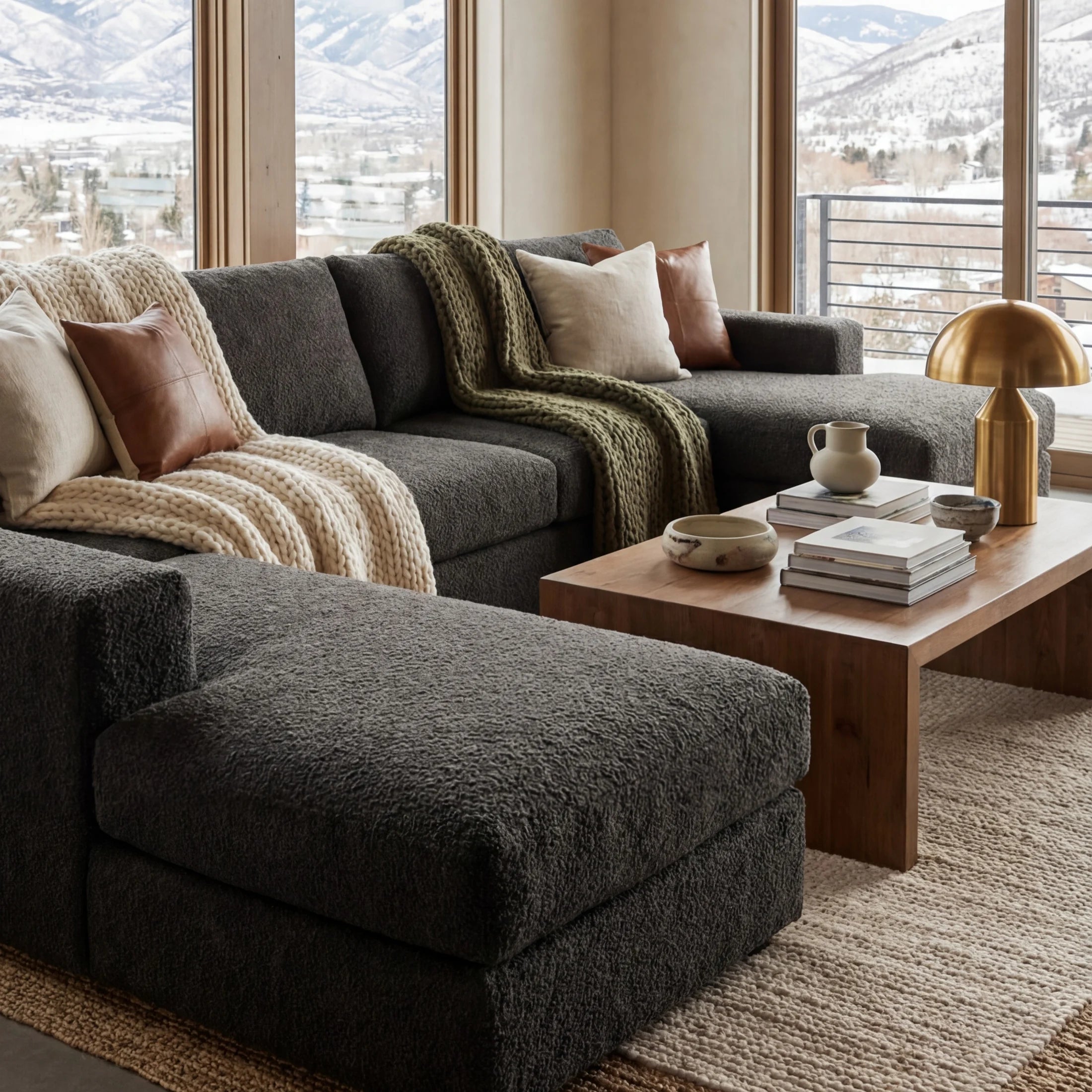 Cuddle Charcoal Three-Piece Double Chaise Sectional