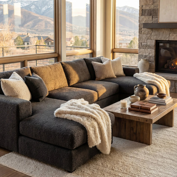 Cuddle Charcoal Three-Piece Double Chaise Sectional