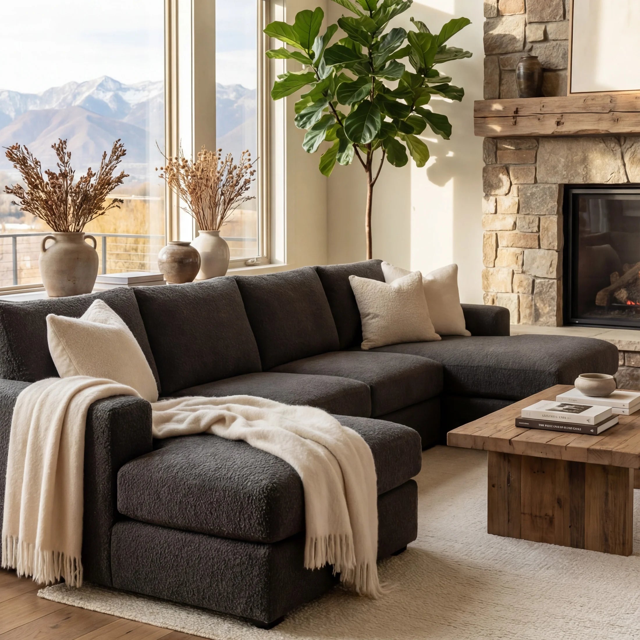 Cuddle Charcoal Three-Piece Double Chaise Sectional
