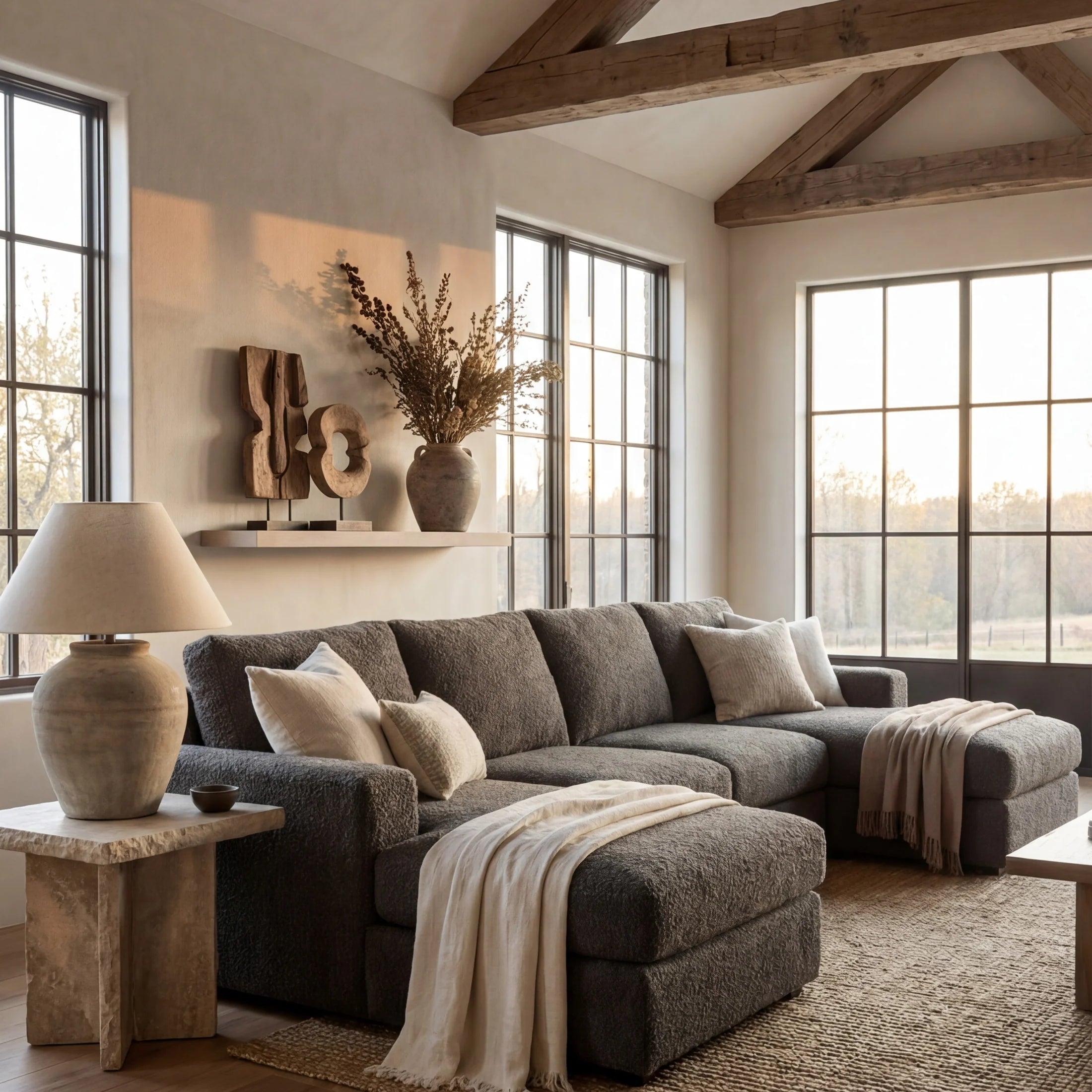 Cuddle Charcoal Three-Piece Double Chaise Sectional