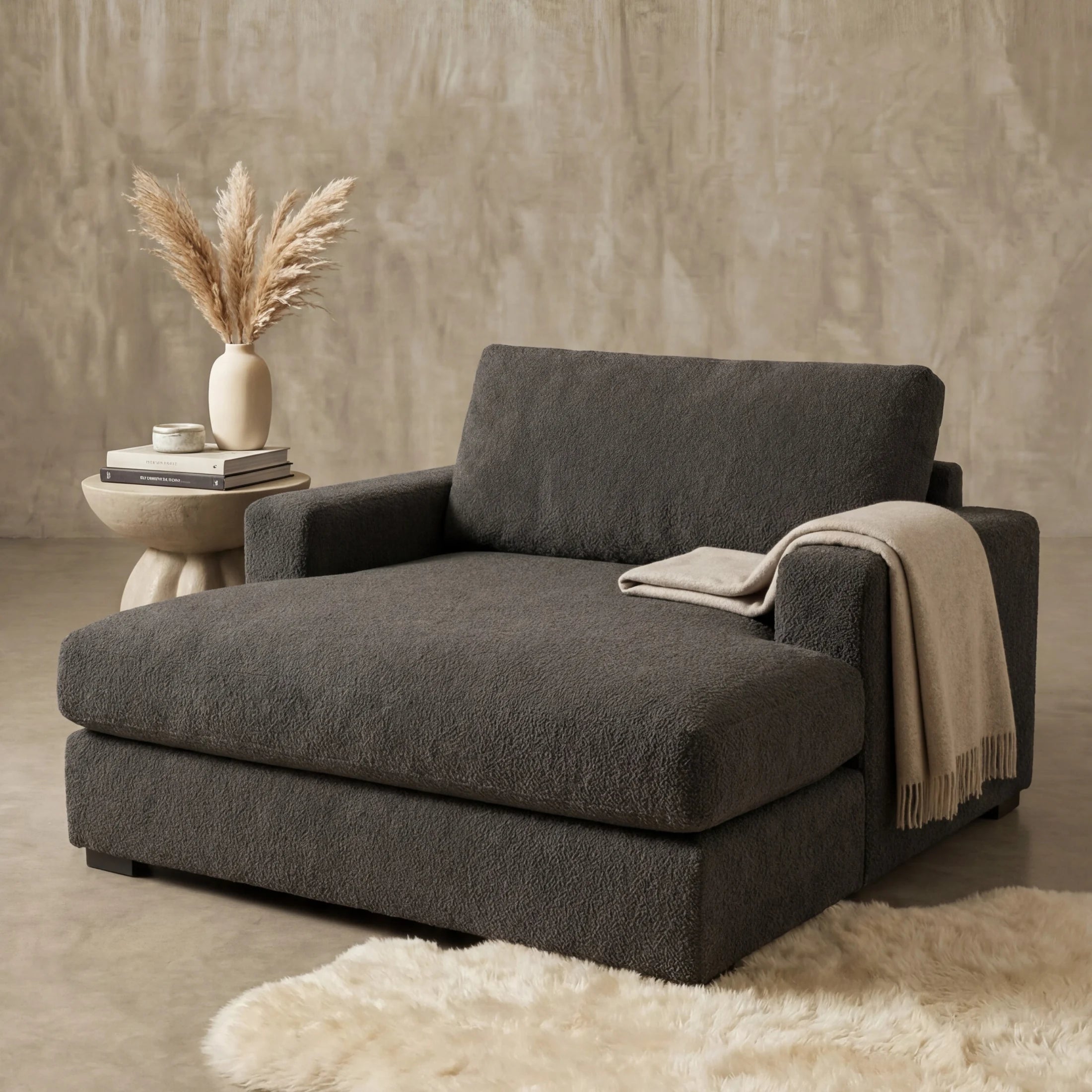 Cuddle Charcoal chaise lounger staged in a styled living room (view 4)