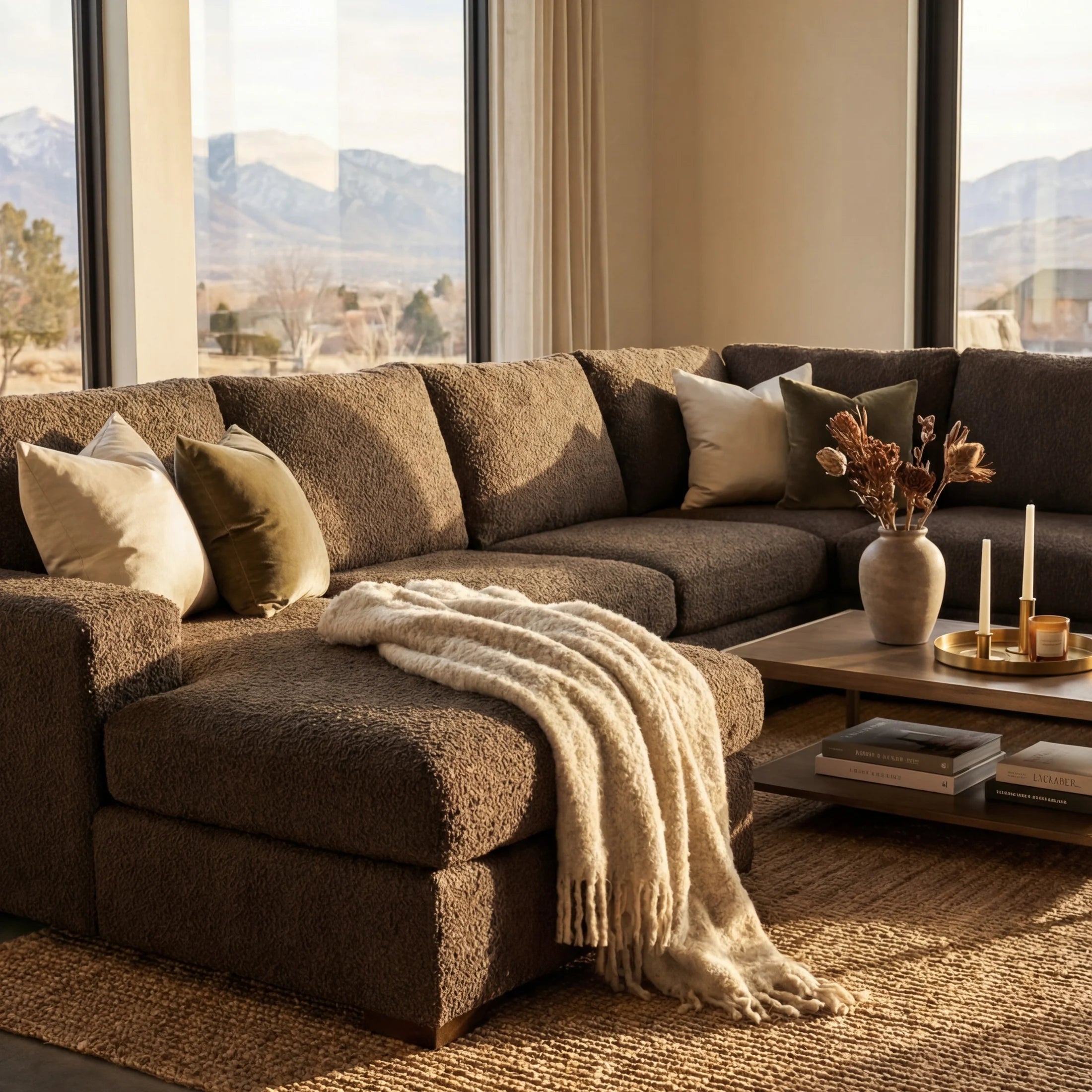 Cuddle Chocolate Three-Piece Chaise Sectional