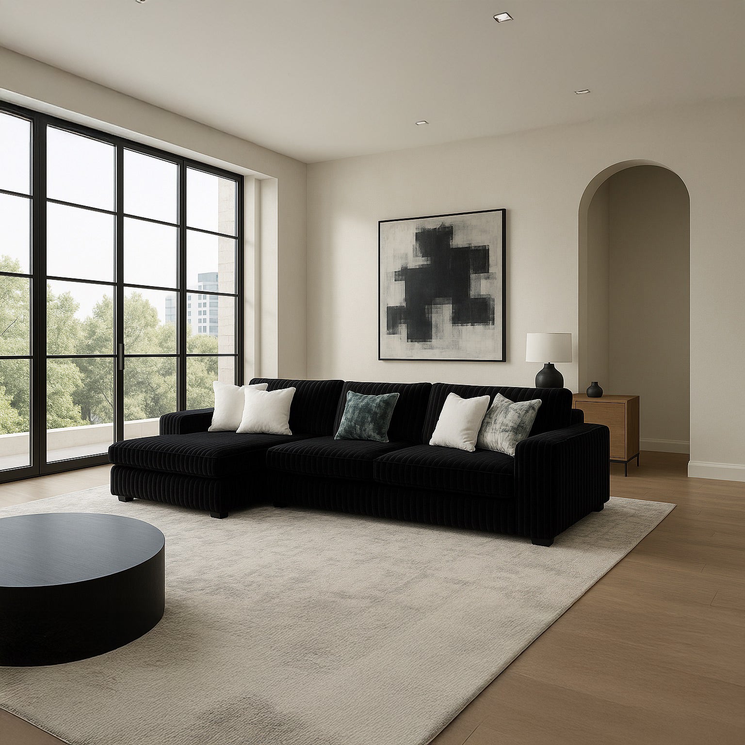 Minky Black Two-Piece Chaise Sectional