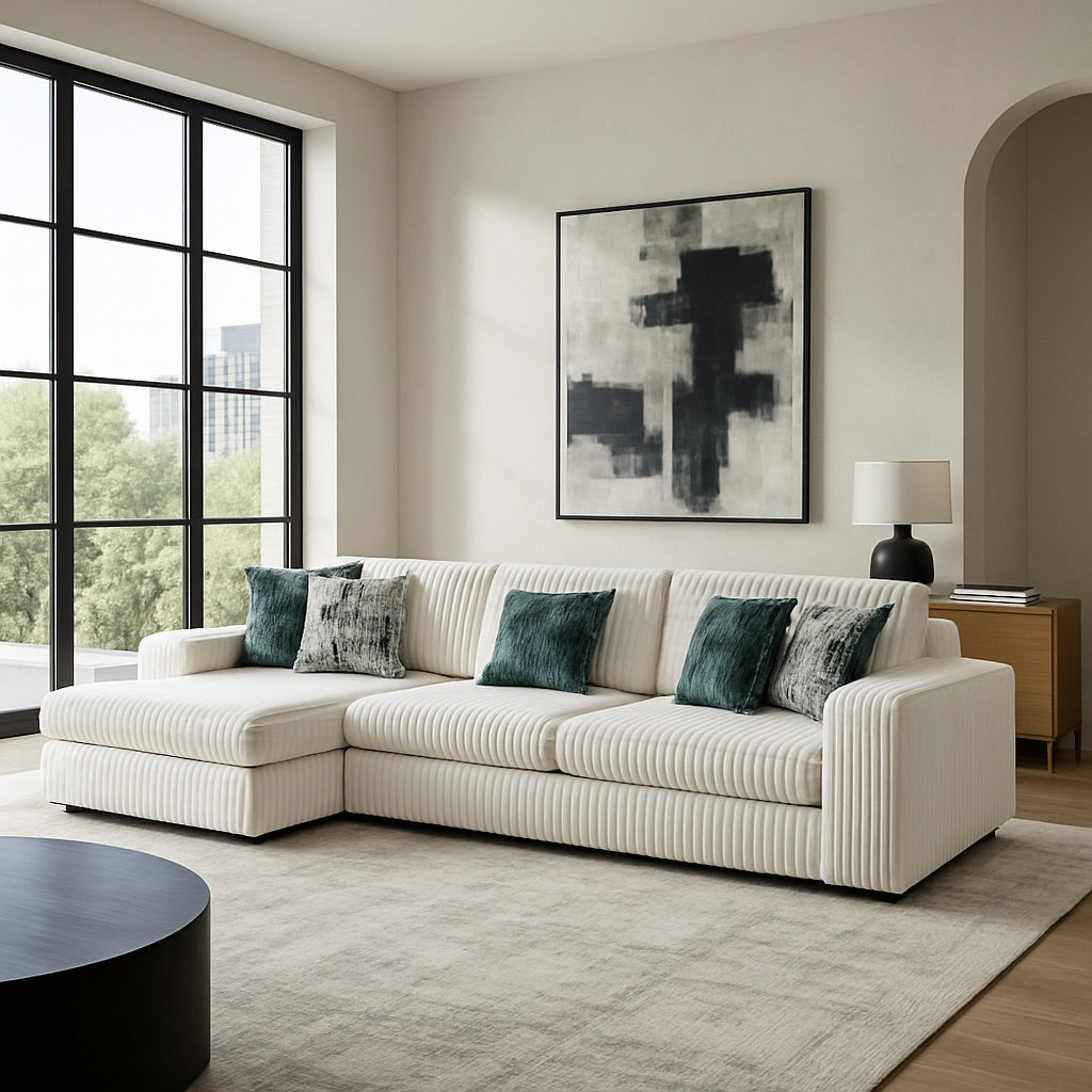 Minky White Two-Piece Chaise Sectional