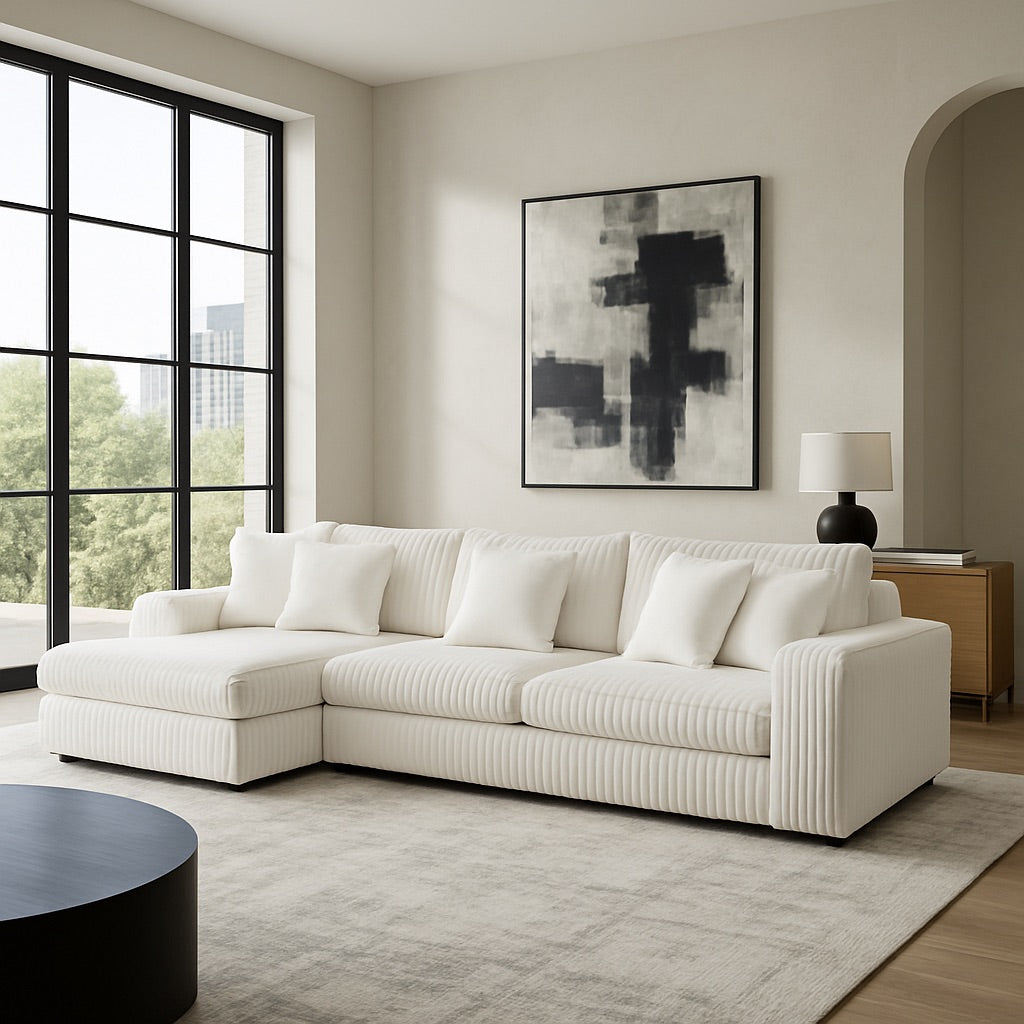 Minky White Two-Piece Chaise Sectional