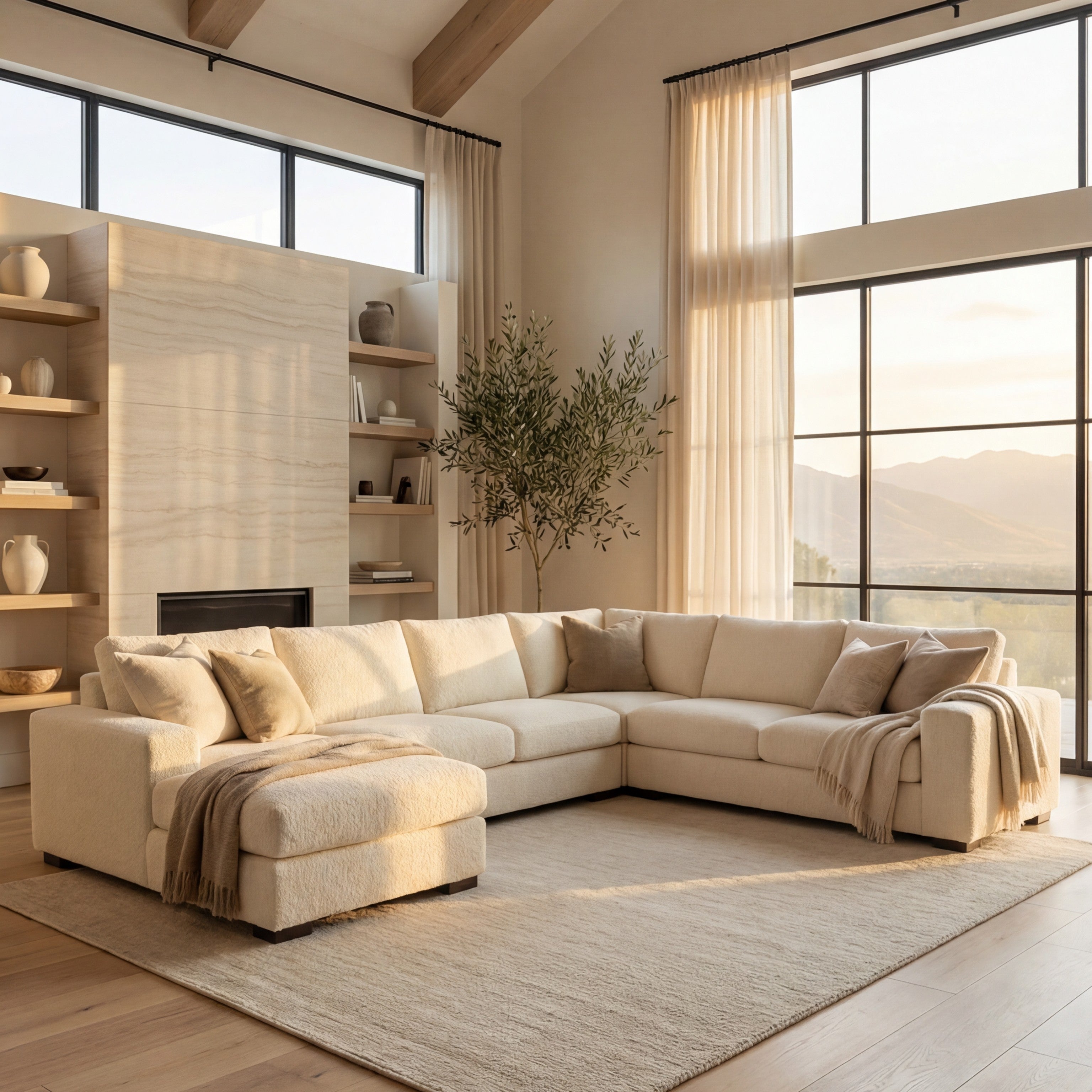 Cuddle Cream Three-Piece Chaise Sectional