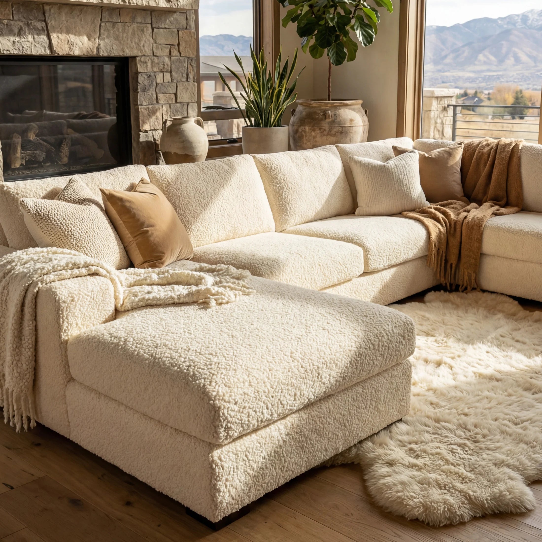 Cuddle Cream Three-Piece Chaise Sectional