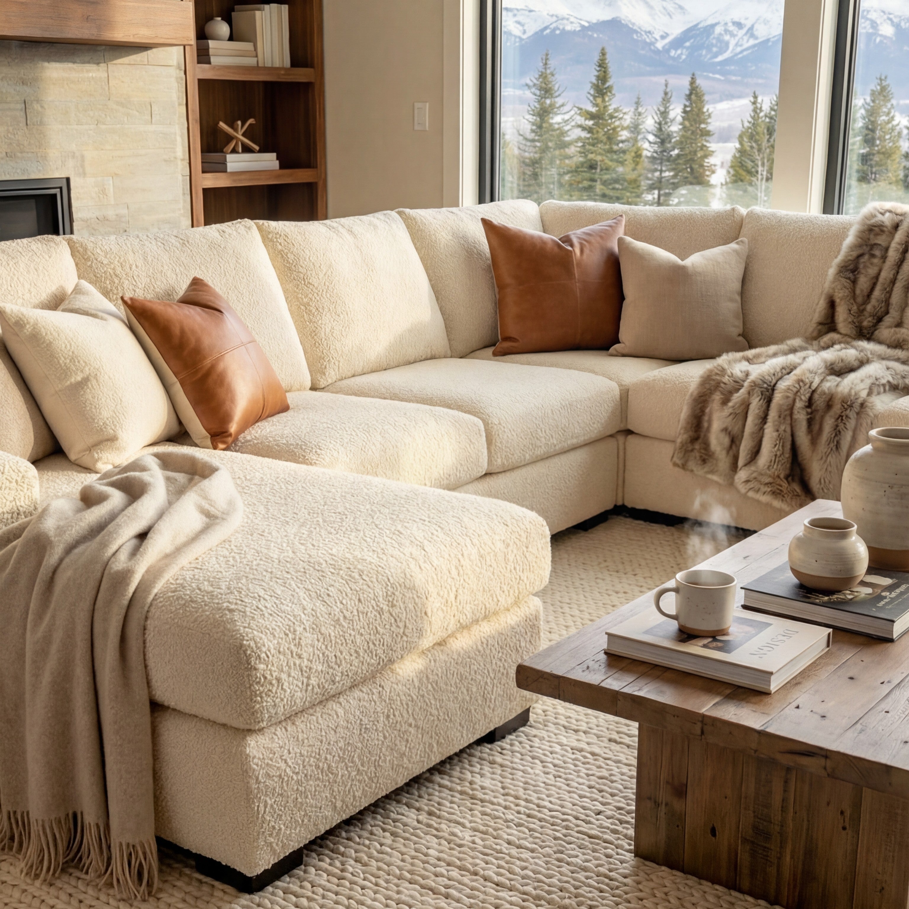 Cuddle Cream Three-Piece Chaise Sectional