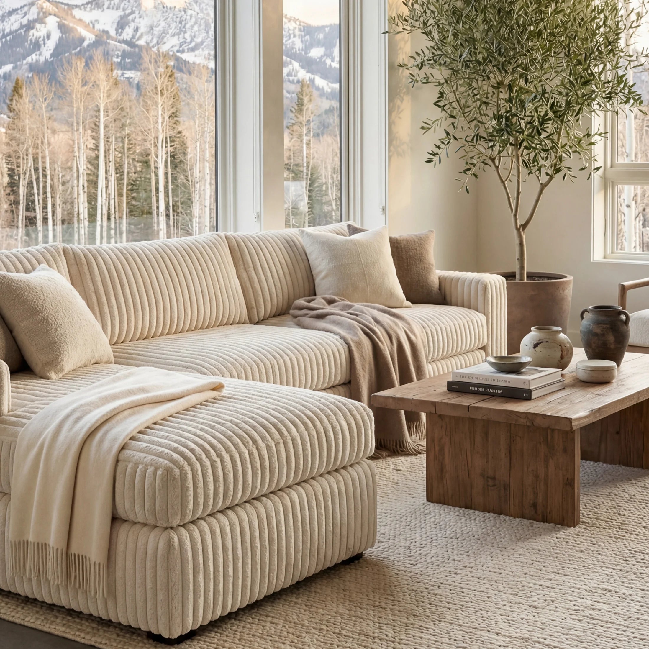 Minky Cream Two-Piece Chaise Sectional