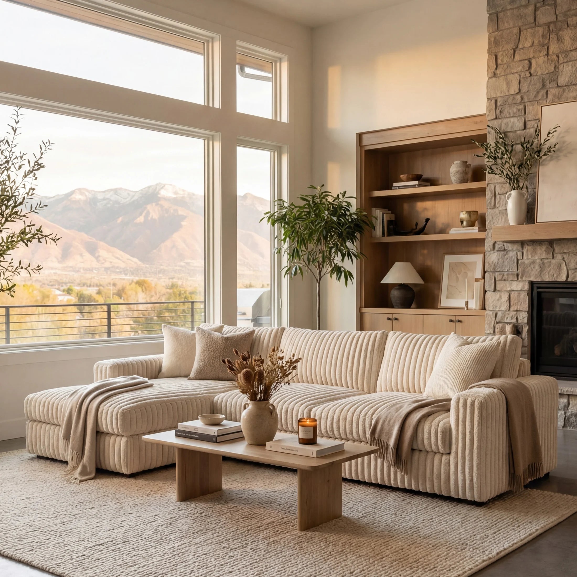 Minky Cream Two-Piece Chaise Sectional