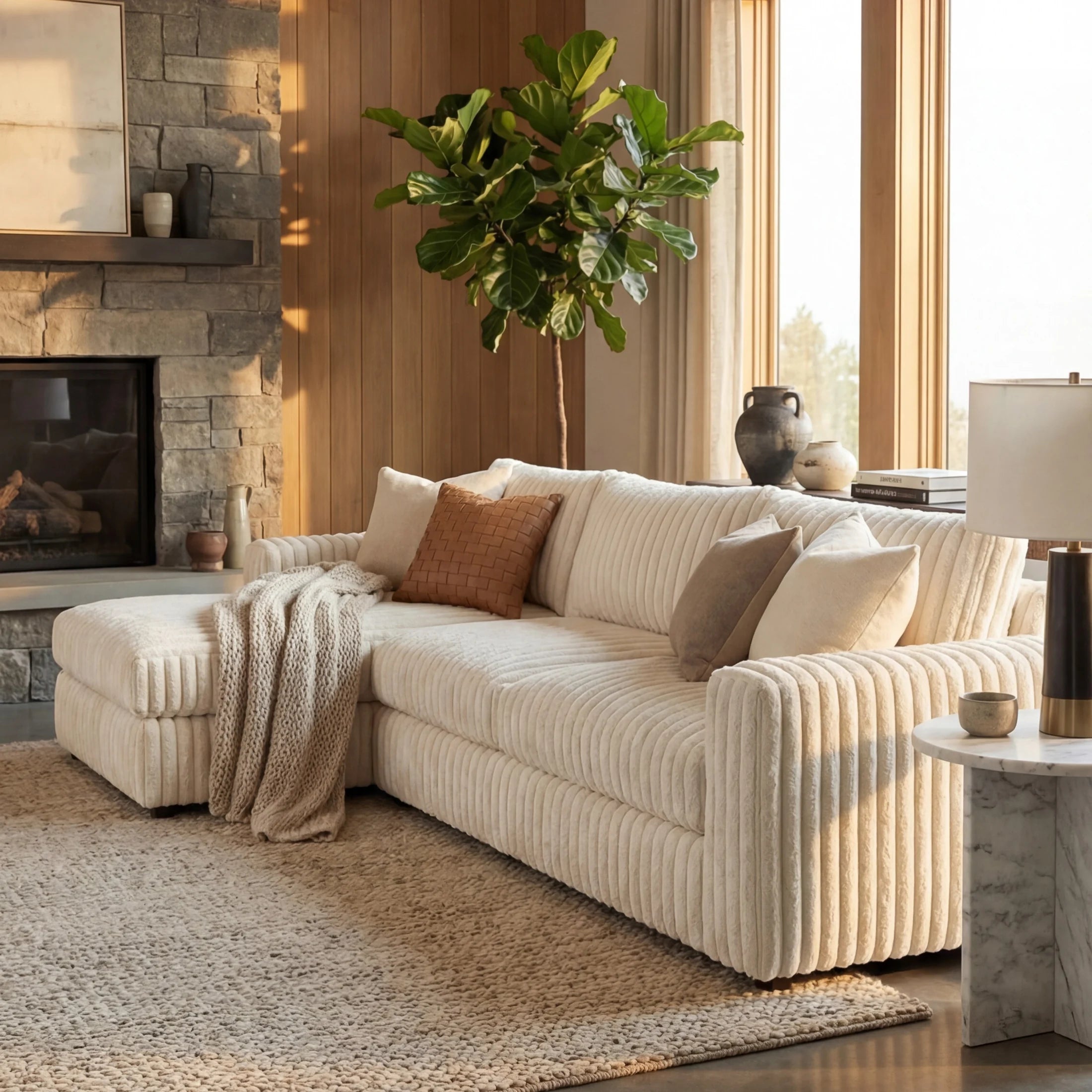Minky Cream Two-Piece Chaise Sectional