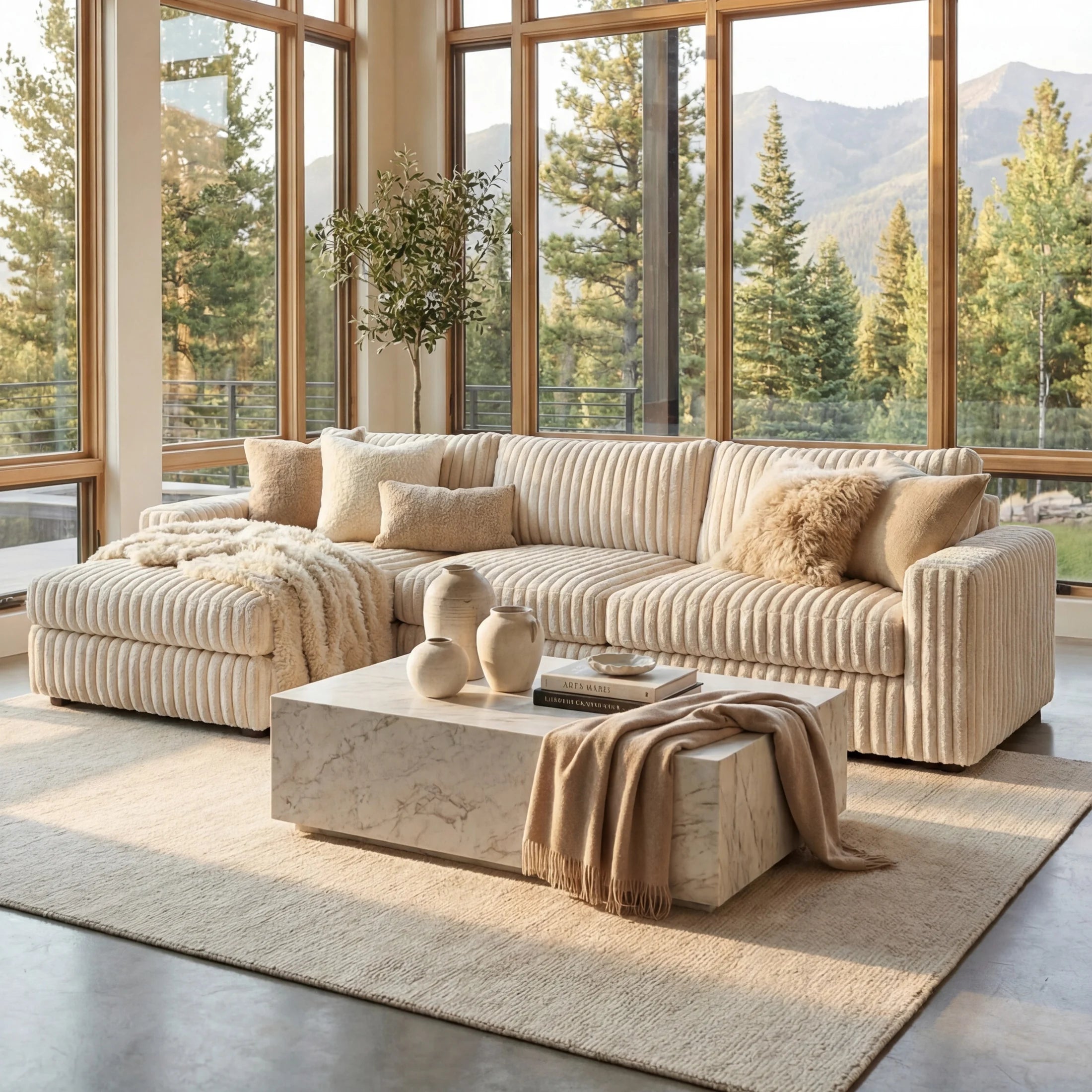Minky Cream Two-Piece Chaise Sectional