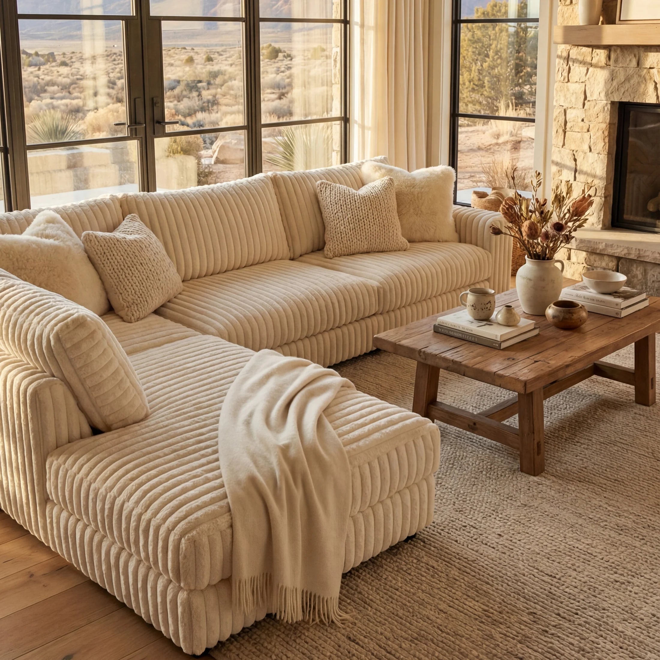 Minky Cream Two-Piece Sectional
