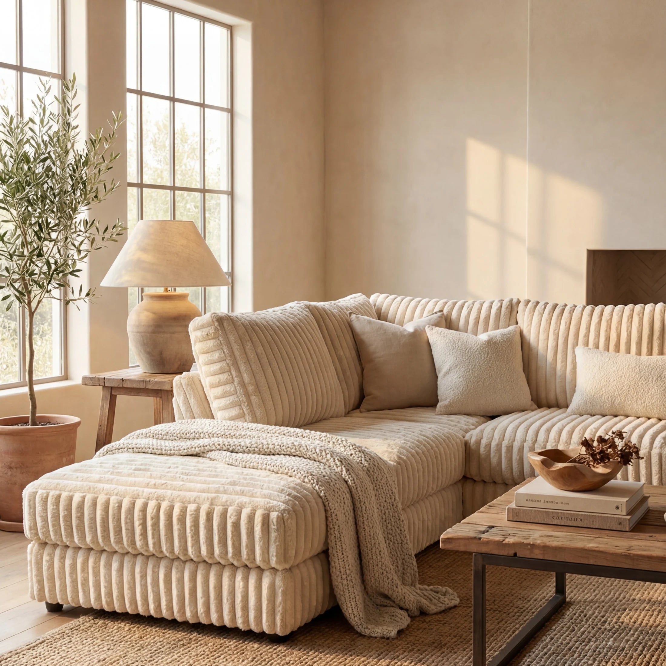 Minky Cream Two-Piece Sectional