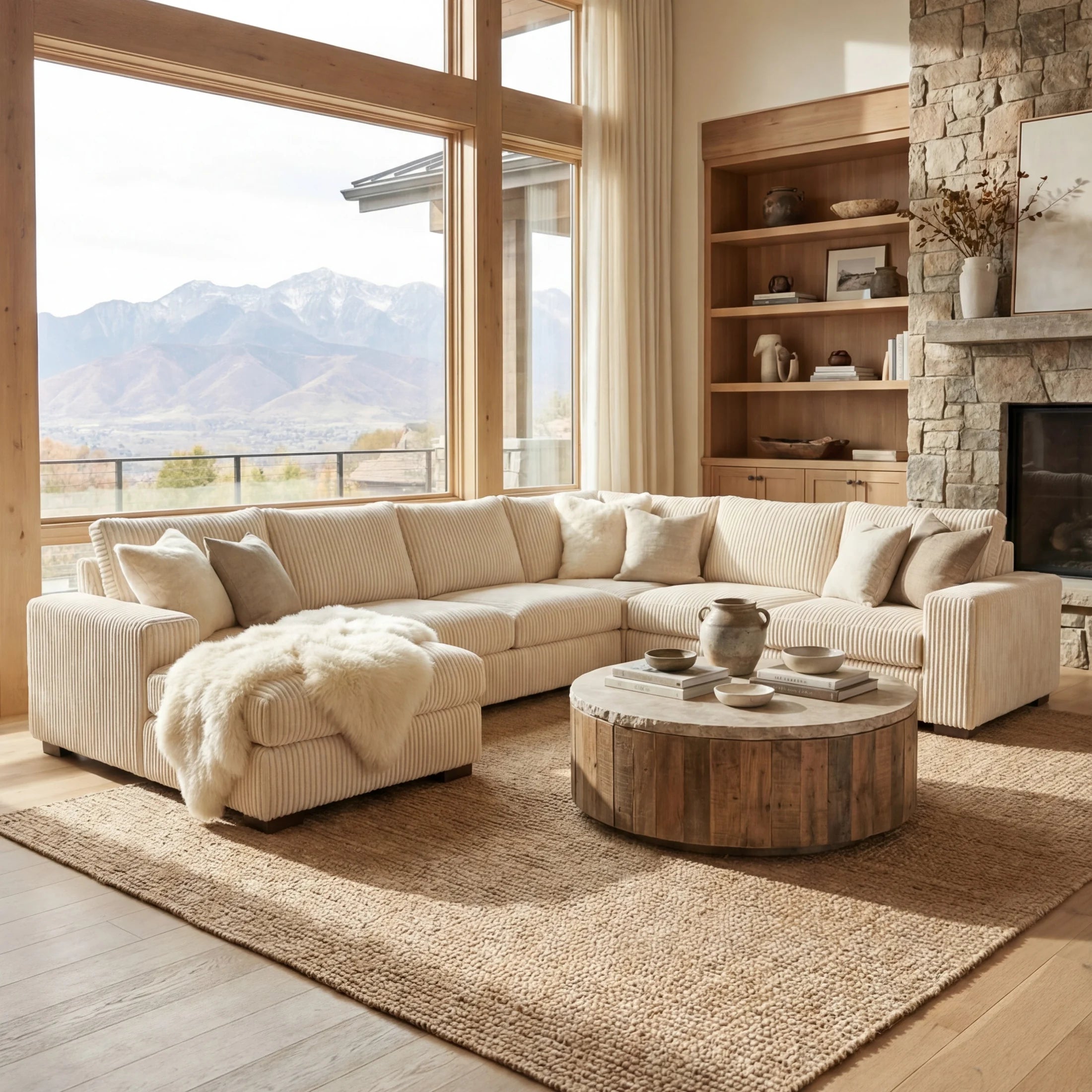 Minky Cream Three-Piece Chaise Sectional